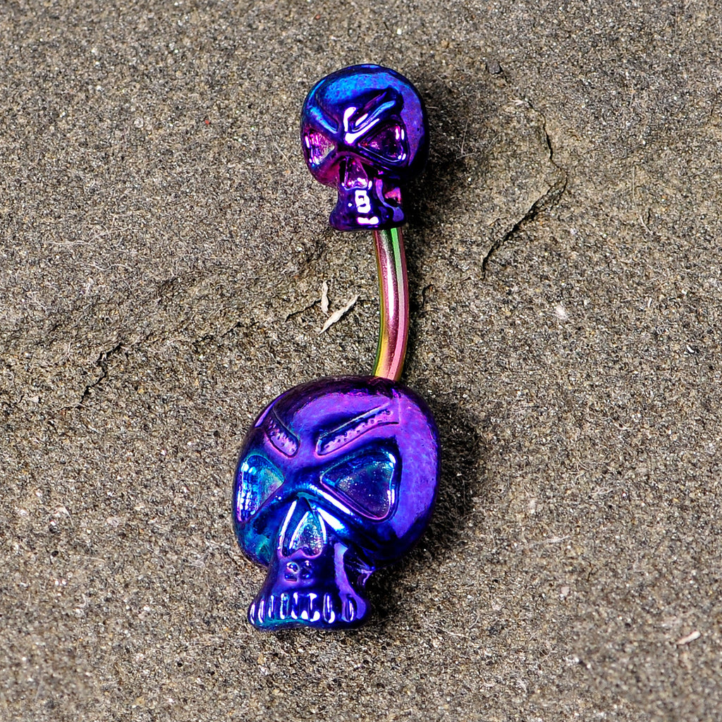 BodyCandy Rainbow Scary Double Skull Halloween Double Mount Belly Ring — alternative angle