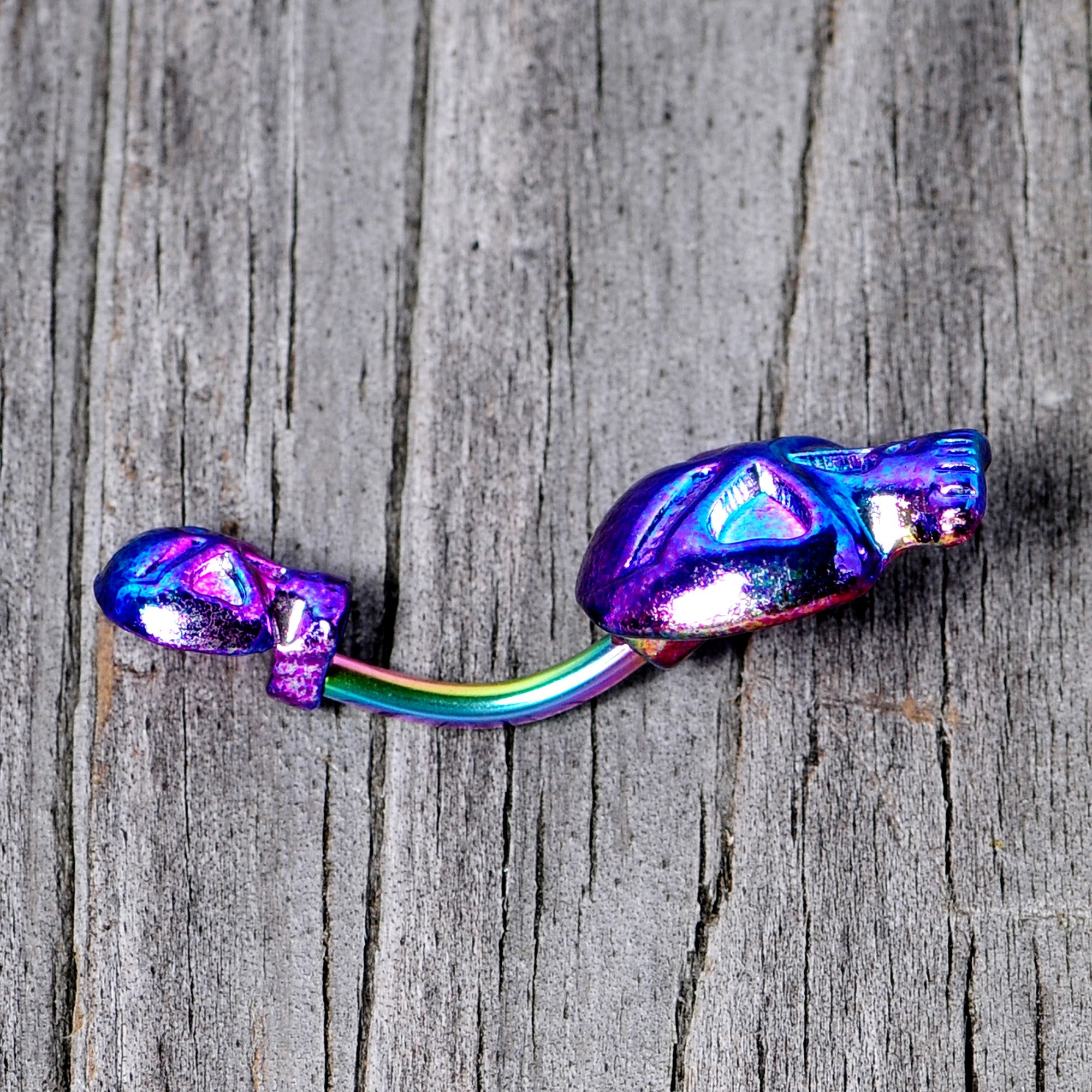 BodyCandy Rainbow Scary Double Skull Halloween Double Mount Belly Ring — size reference
