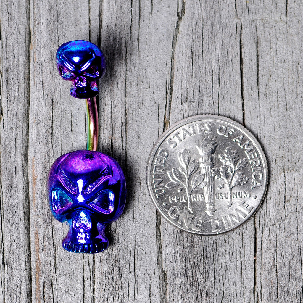 BodyCandy Rainbow Scary Double Skull Halloween Double Mount Belly Ring — color detail