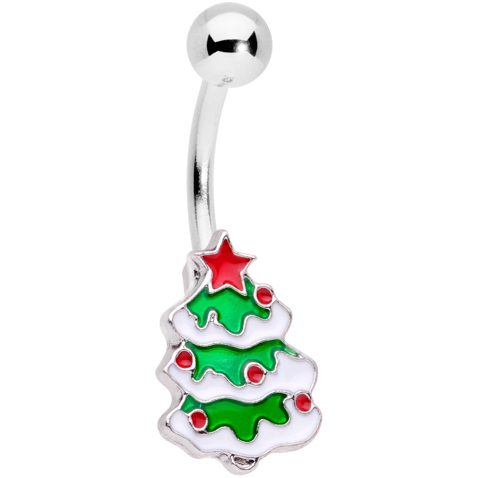 BodyCandy Green Red White Christmas Tree Holiday Belly Ring — main product shot