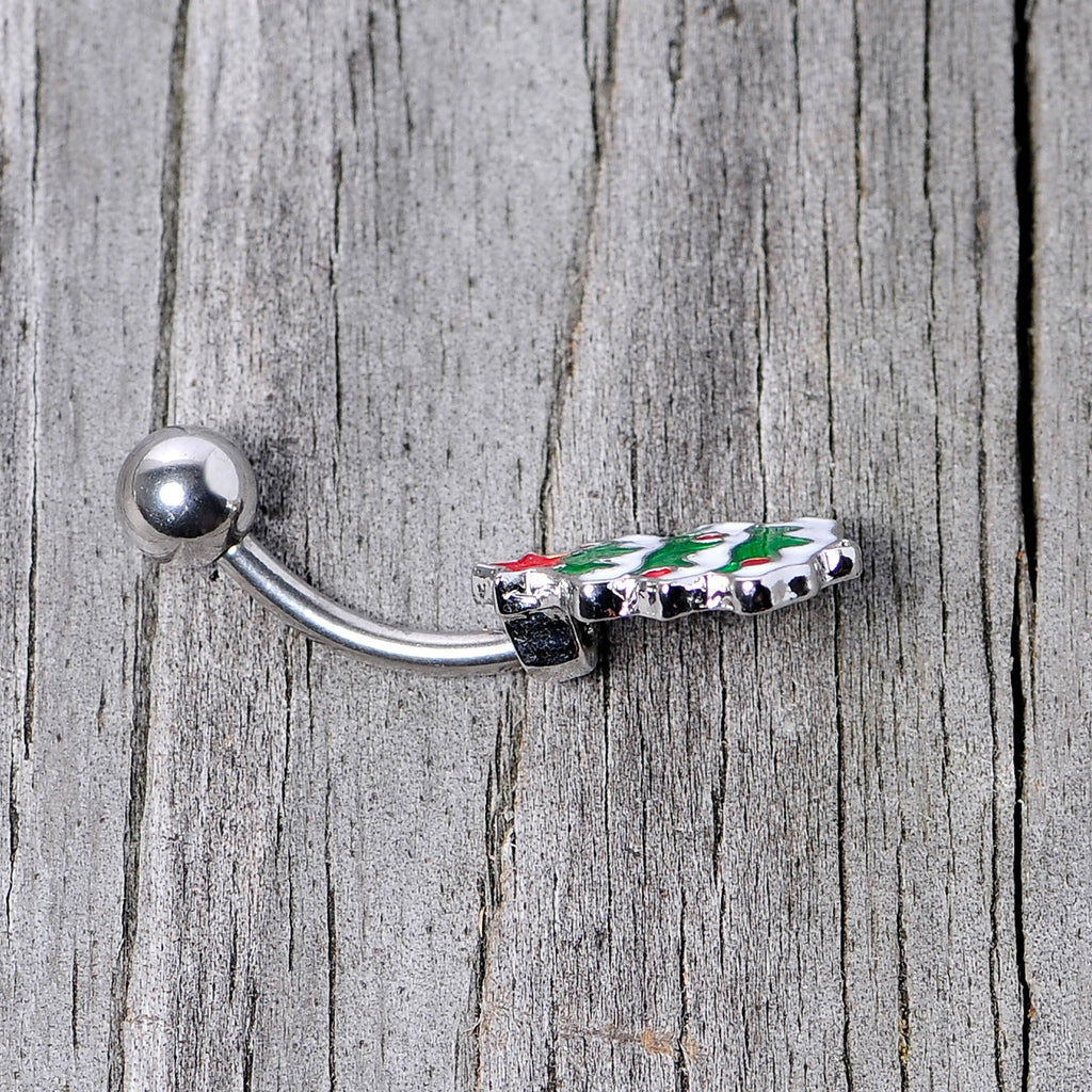 BodyCandy Green Red White Christmas Tree Holiday Belly Ring — back view