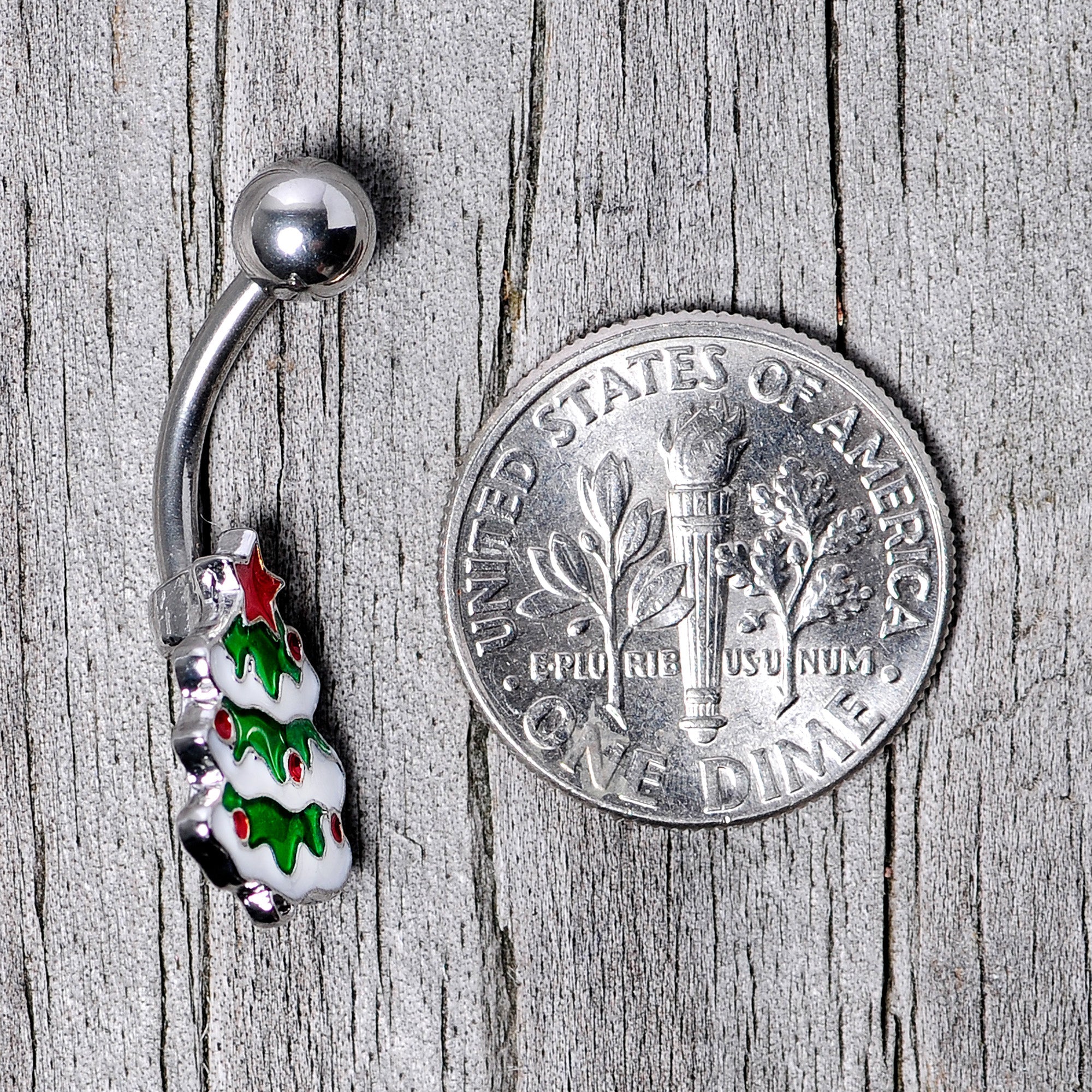 BodyCandy Green Red White Christmas Tree Holiday Belly Ring — alternative angle