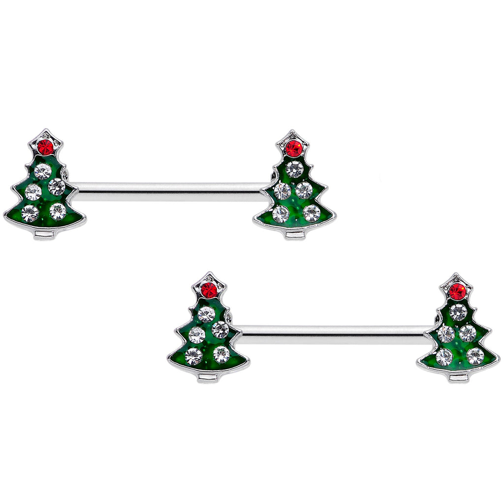 BodyCandy 14G 9/16 Clear Red Gem Christmas Tree Barbell Nipple Ring Set — main product shot