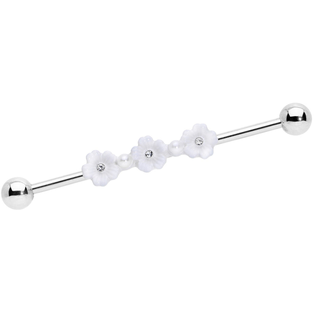 BodyCandy 14G Clear Gem White Flower Industrial Barbell 38mm — main product shot