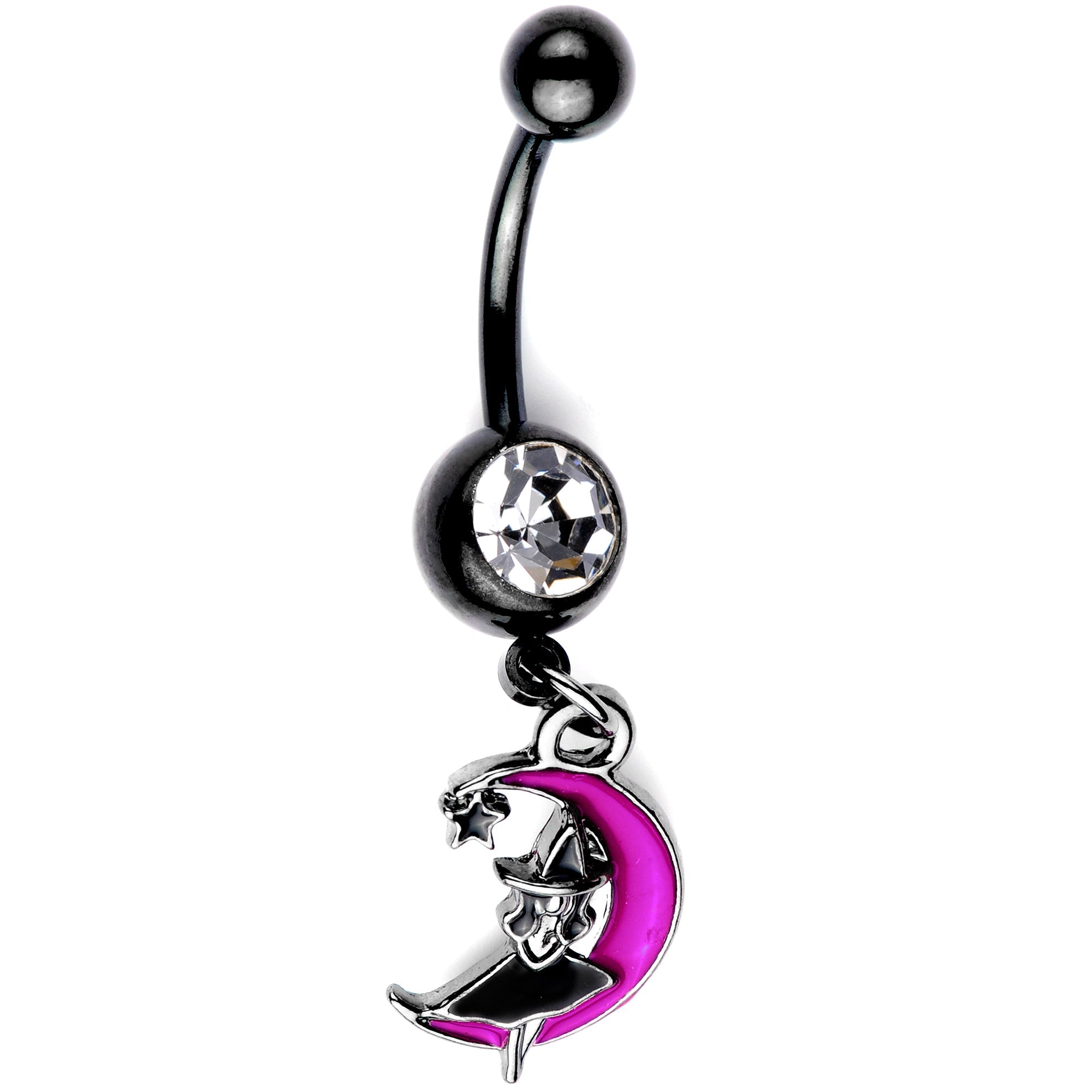 BodyCandy Pink Moon Black Witch Halloween Dangle Belly Ring — main product shot
