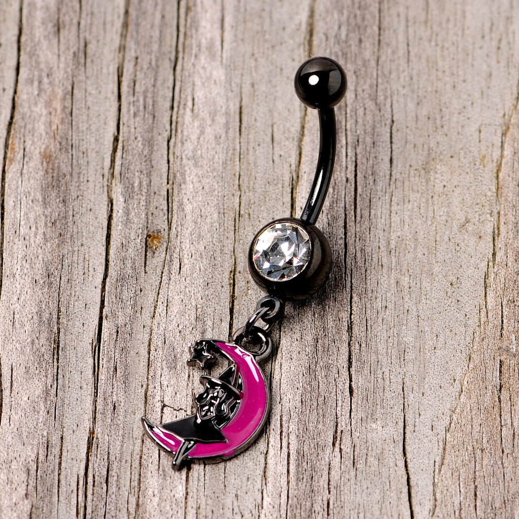 BodyCandy Pink Moon Black Witch Halloween Dangle Belly Ring — lifestyle context