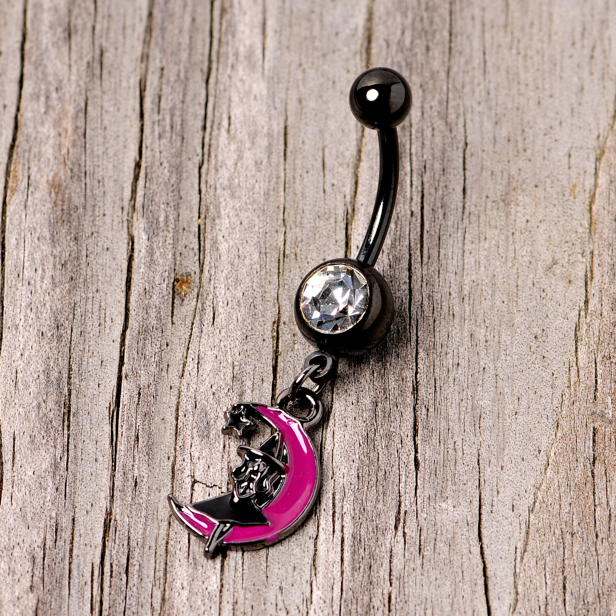 BodyCandy Pink Moon Black Witch Halloween Dangle Belly Ring — lifestyle context