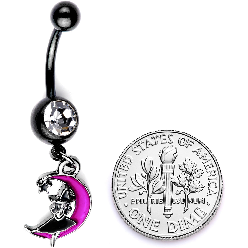 BodyCandy Pink Moon Black Witch Halloween Dangle Belly Ring — back view