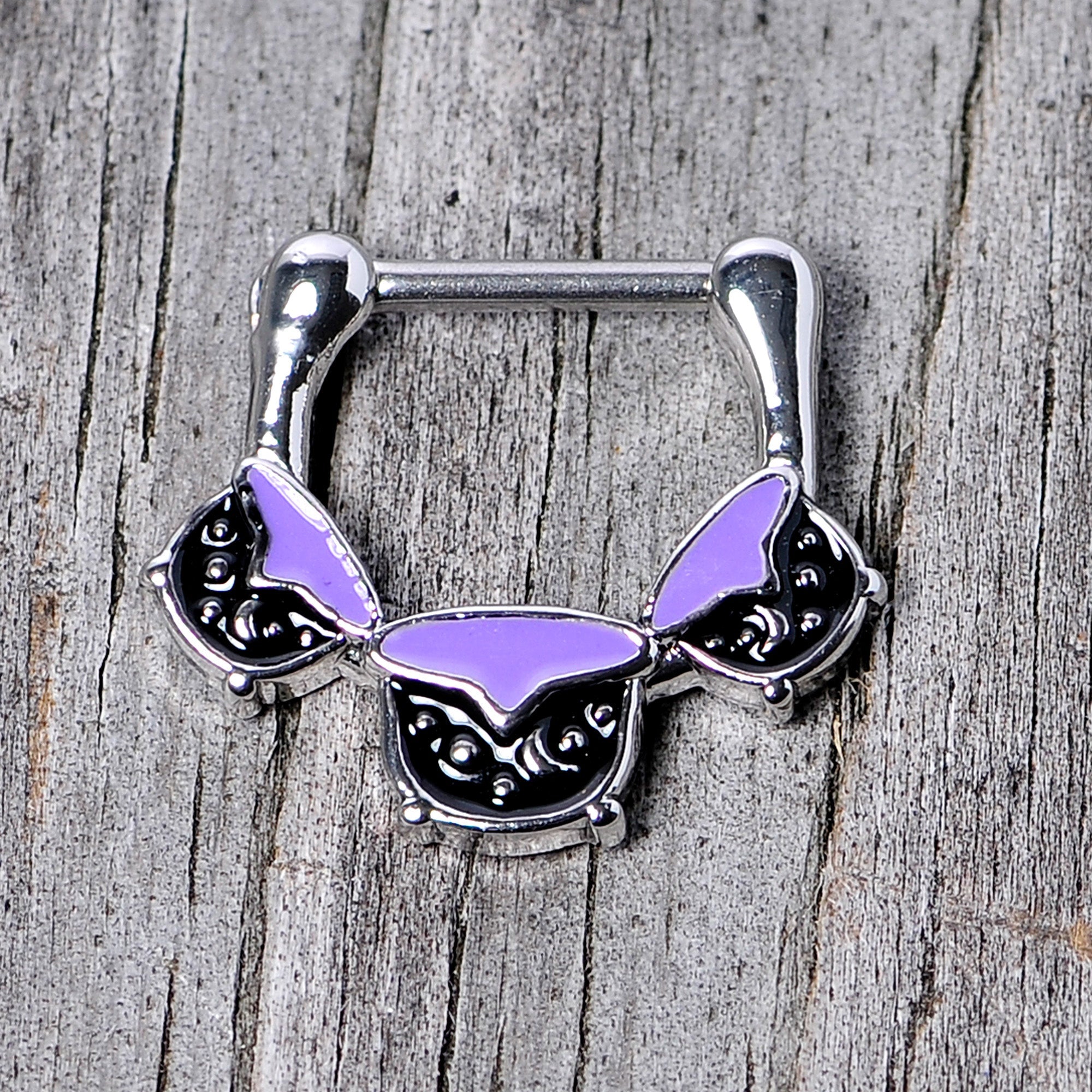 BodyCandy 16G 3/8 Black Purple Cauldron Halloween Cartilage Clicker — in-use photo
