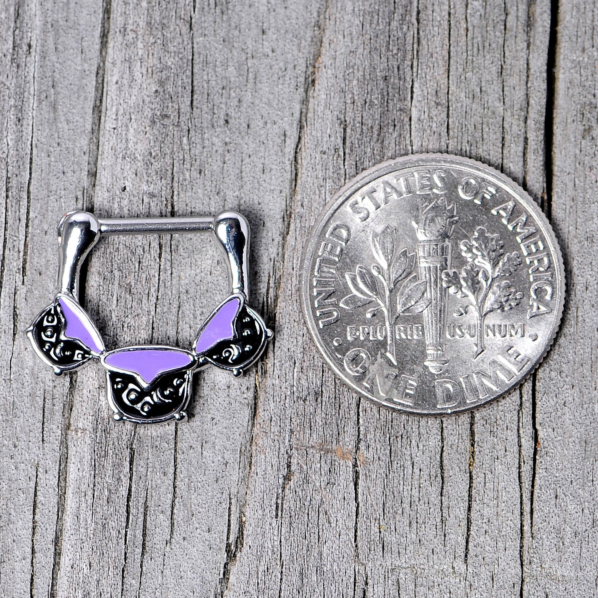 BodyCandy 16G 3/8 Black Purple Cauldron Halloween Cartilage Clicker — color detail