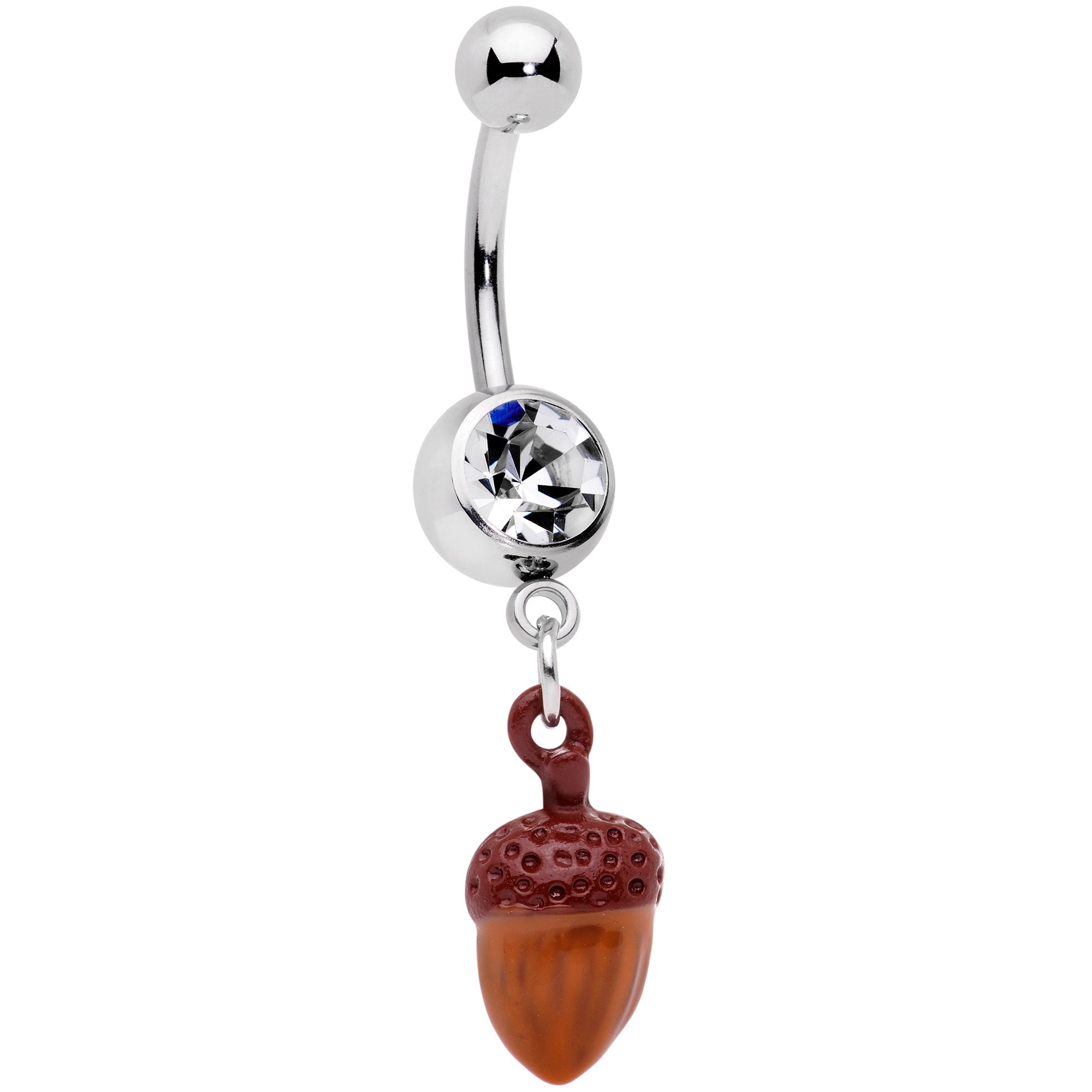 BodyCandy Clear Gem Brown Autumn Acorn Dangle Belly Ring — main product shot