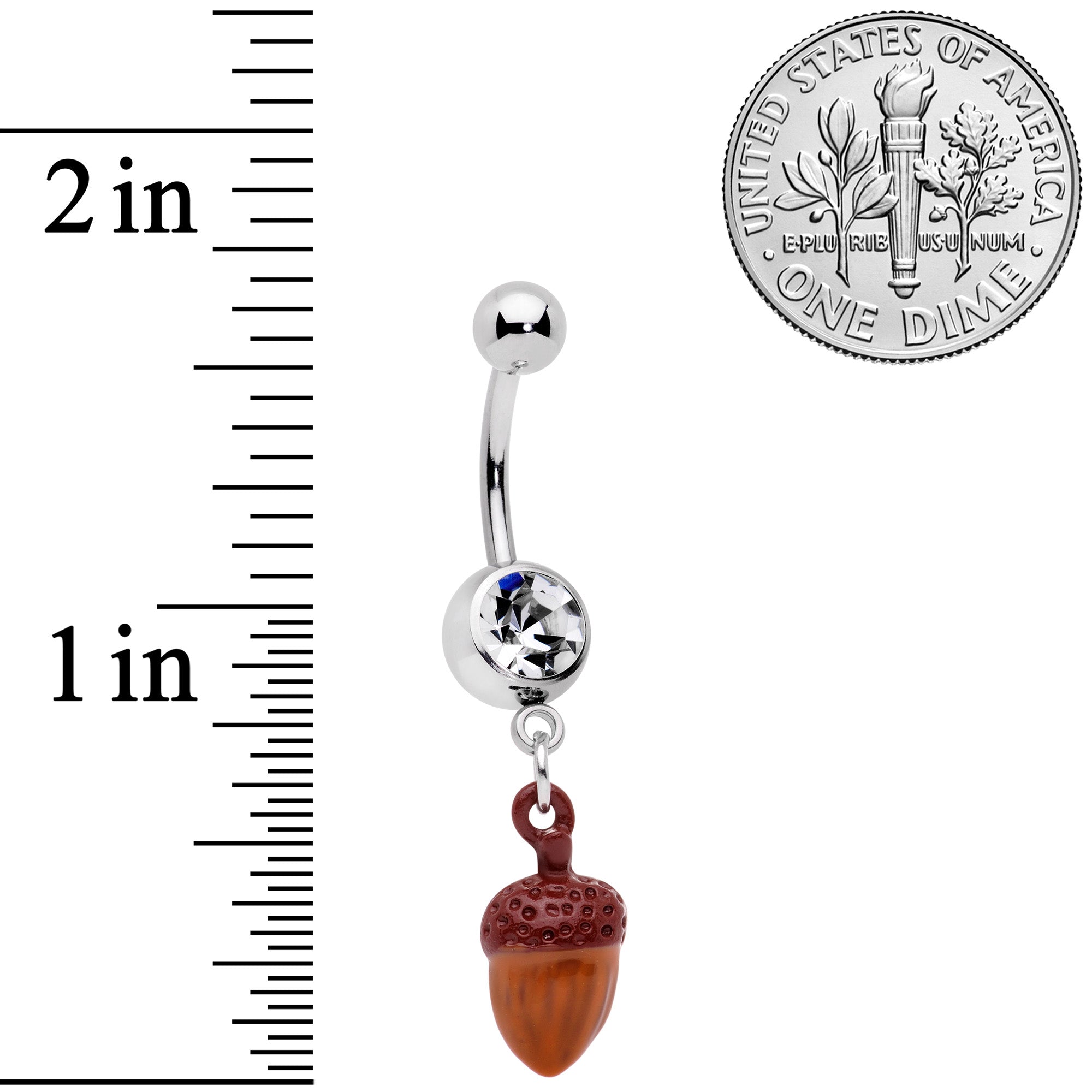 BodyCandy Clear Gem Brown Autumn Acorn Dangle Belly Ring — alternative angle