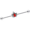 BodyCandy 14G Red Gem Holiday Holly Leaf Christmas Industrial Barbell 38mm — main product shot