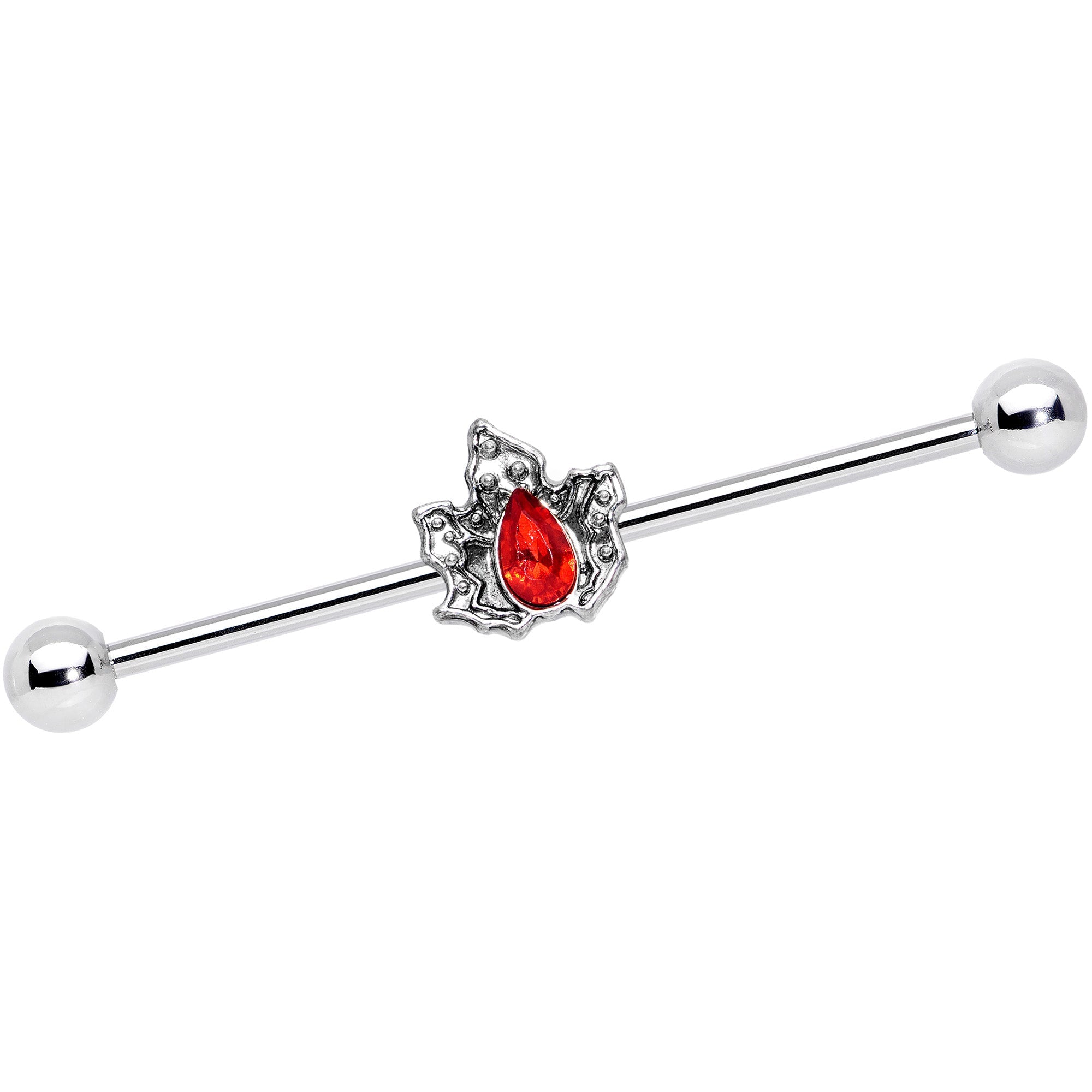 BodyCandy 14G Red Gem Holiday Holly Leaf Christmas Industrial Barbell 38mm — main product shot