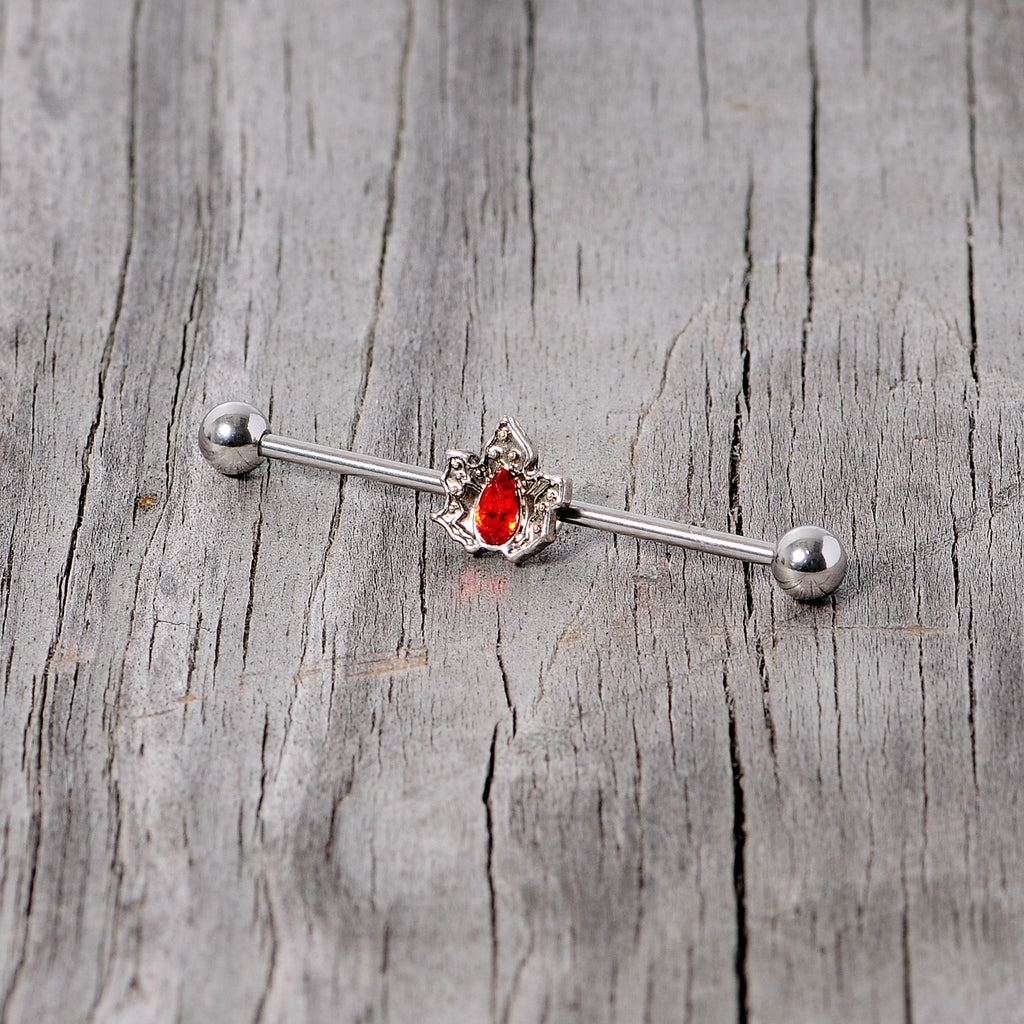 BodyCandy 14G Red Gem Holiday Holly Leaf Christmas Industrial Barbell 38mm — alternative angle