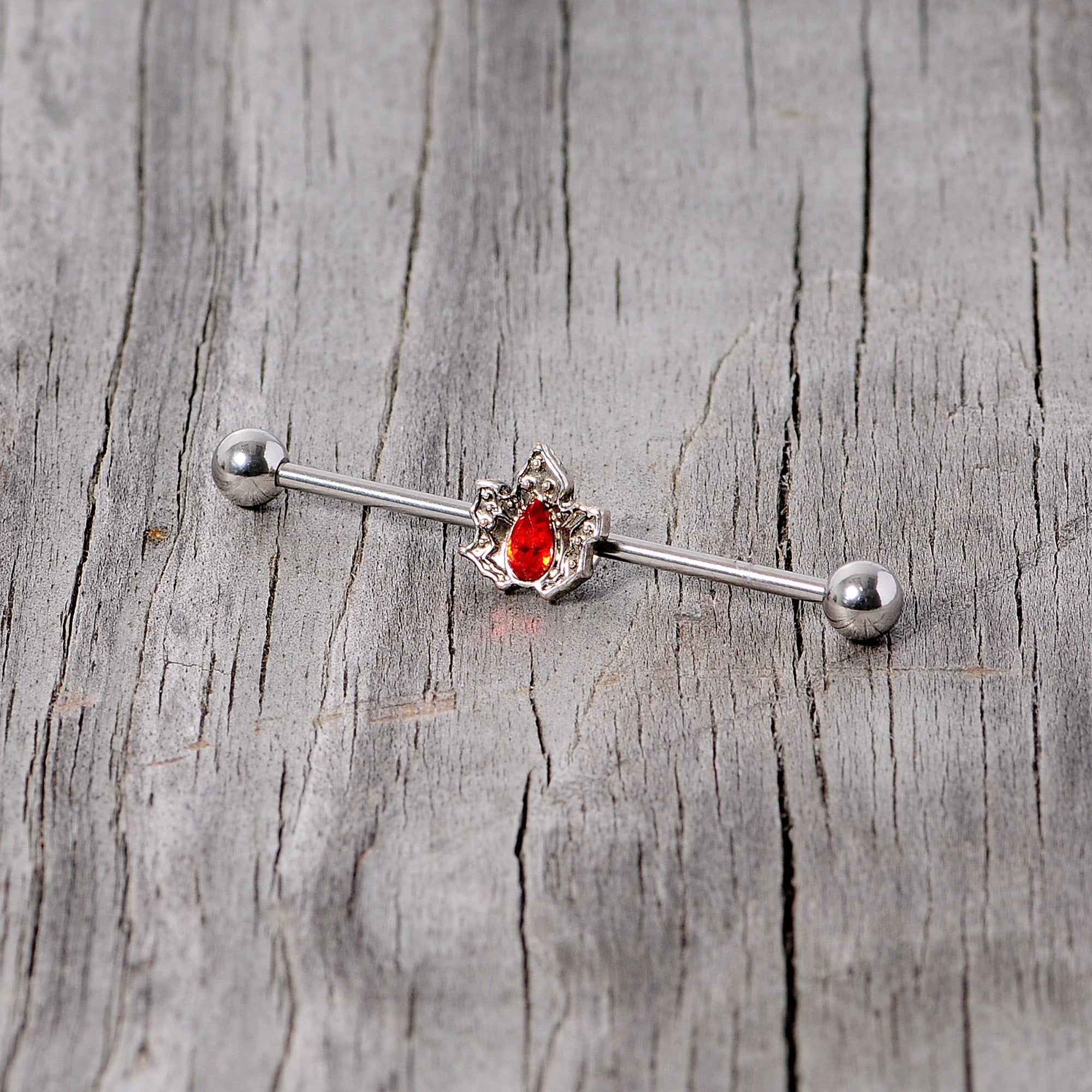 BodyCandy 14G Red Gem Holiday Holly Leaf Christmas Industrial Barbell 38mm — alternative angle