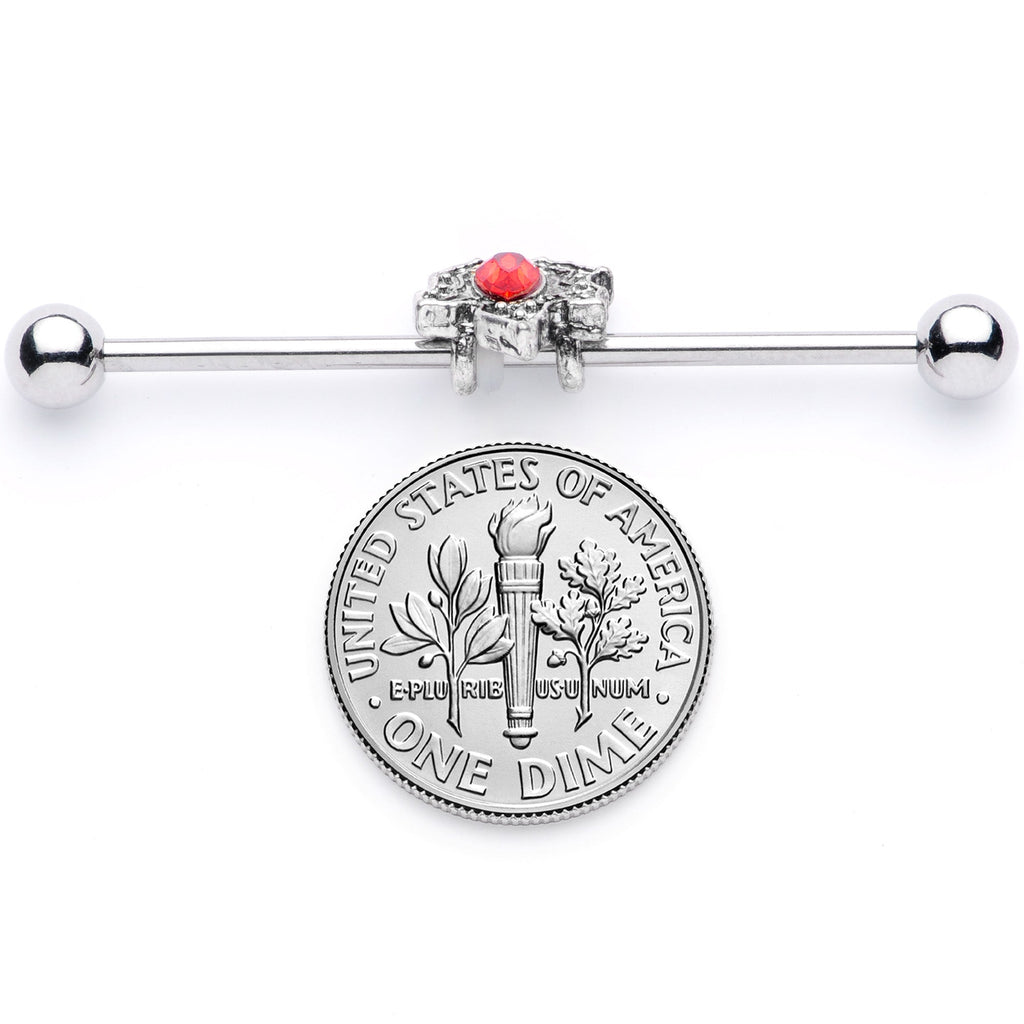 BodyCandy 14G Red Gem Holiday Holly Leaf Christmas Industrial Barbell 38mm — in-use photo