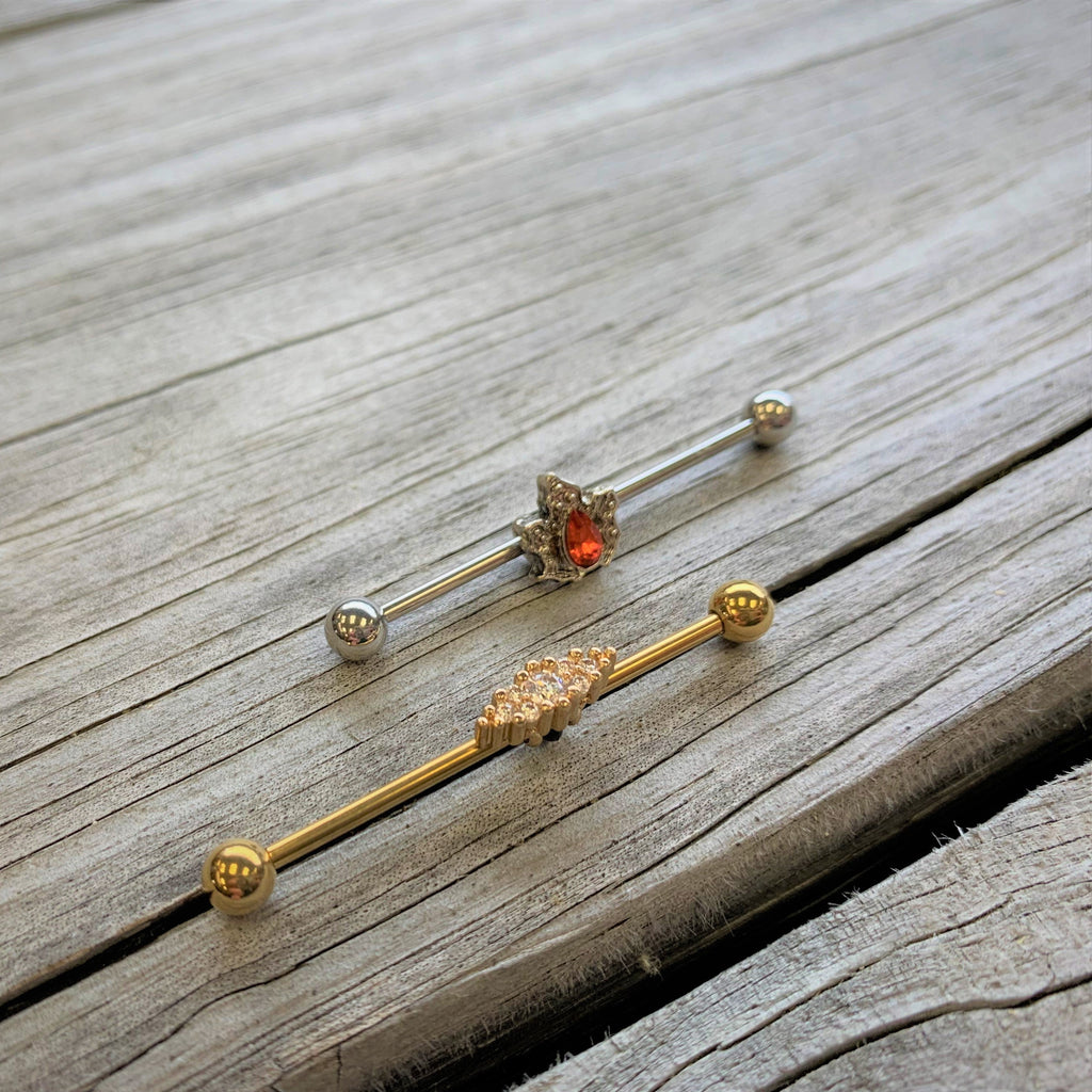BodyCandy 14G Red Gem Holiday Holly Leaf Christmas Industrial Barbell 38mm — lifestyle context