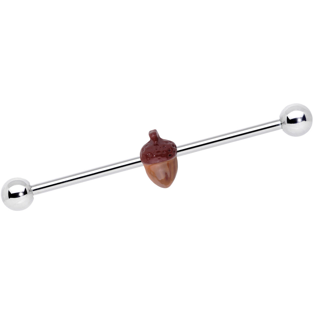 BodyCandy 14G Brown Fall Autumn Acorn Industrial Barbell 38mm — main product shot