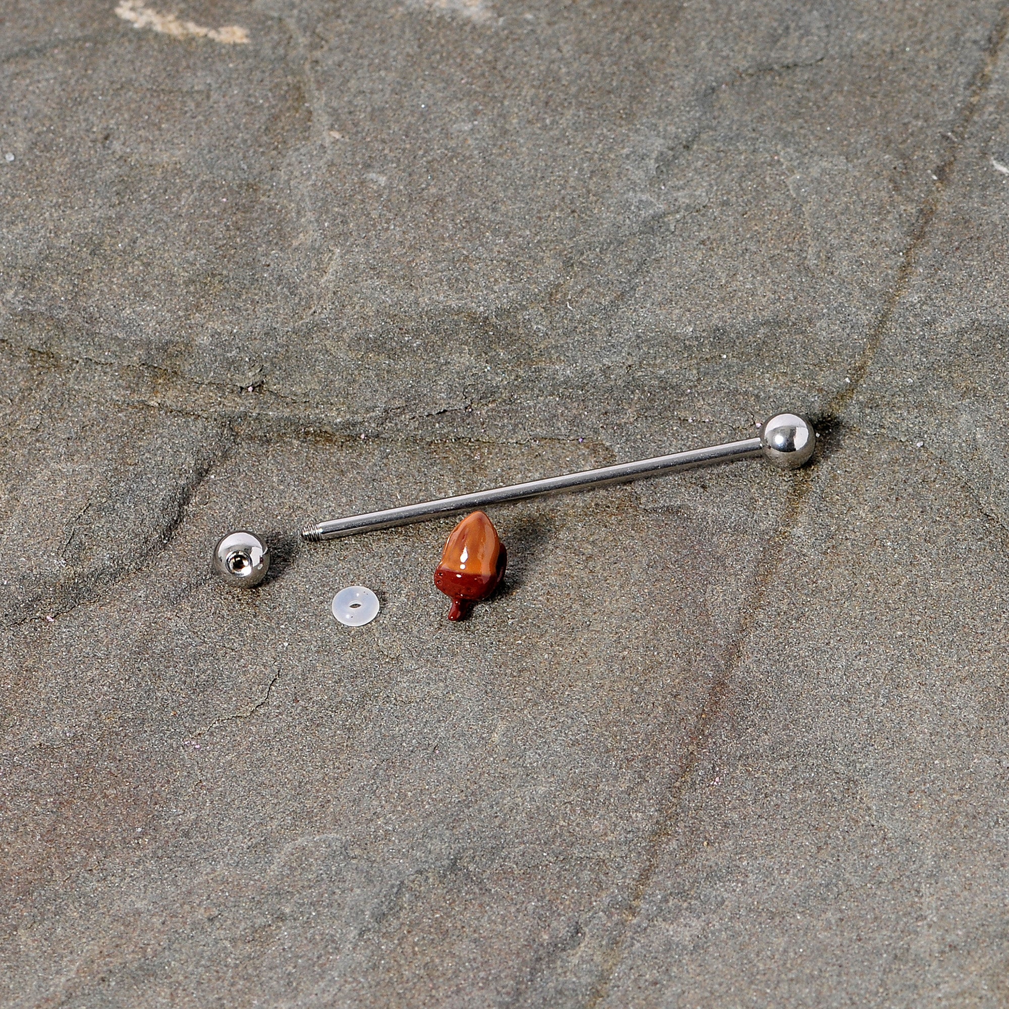 BodyCandy 14G Brown Fall Autumn Acorn Industrial Barbell 38mm — side view