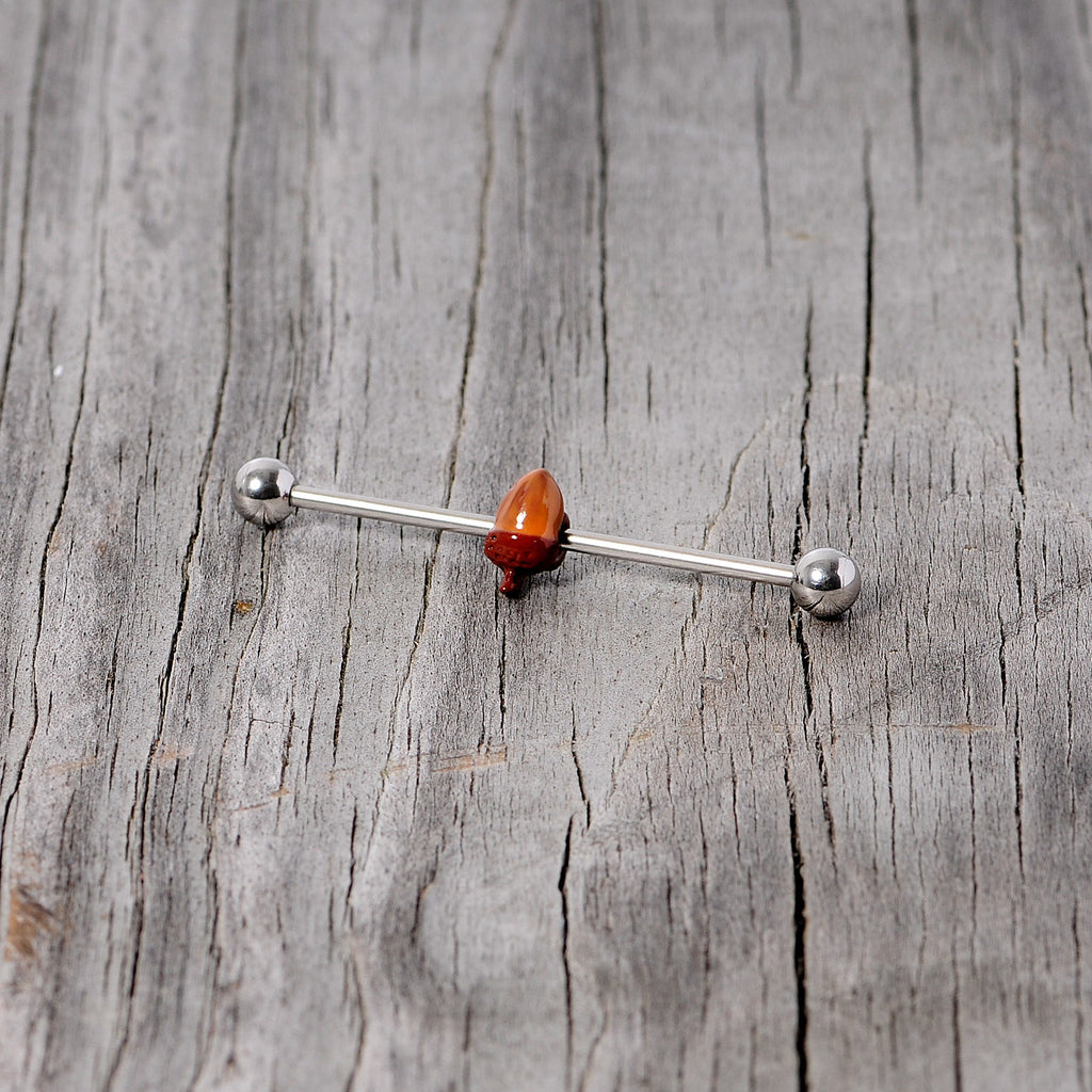 BodyCandy 14G Brown Fall Autumn Acorn Industrial Barbell 38mm — back view