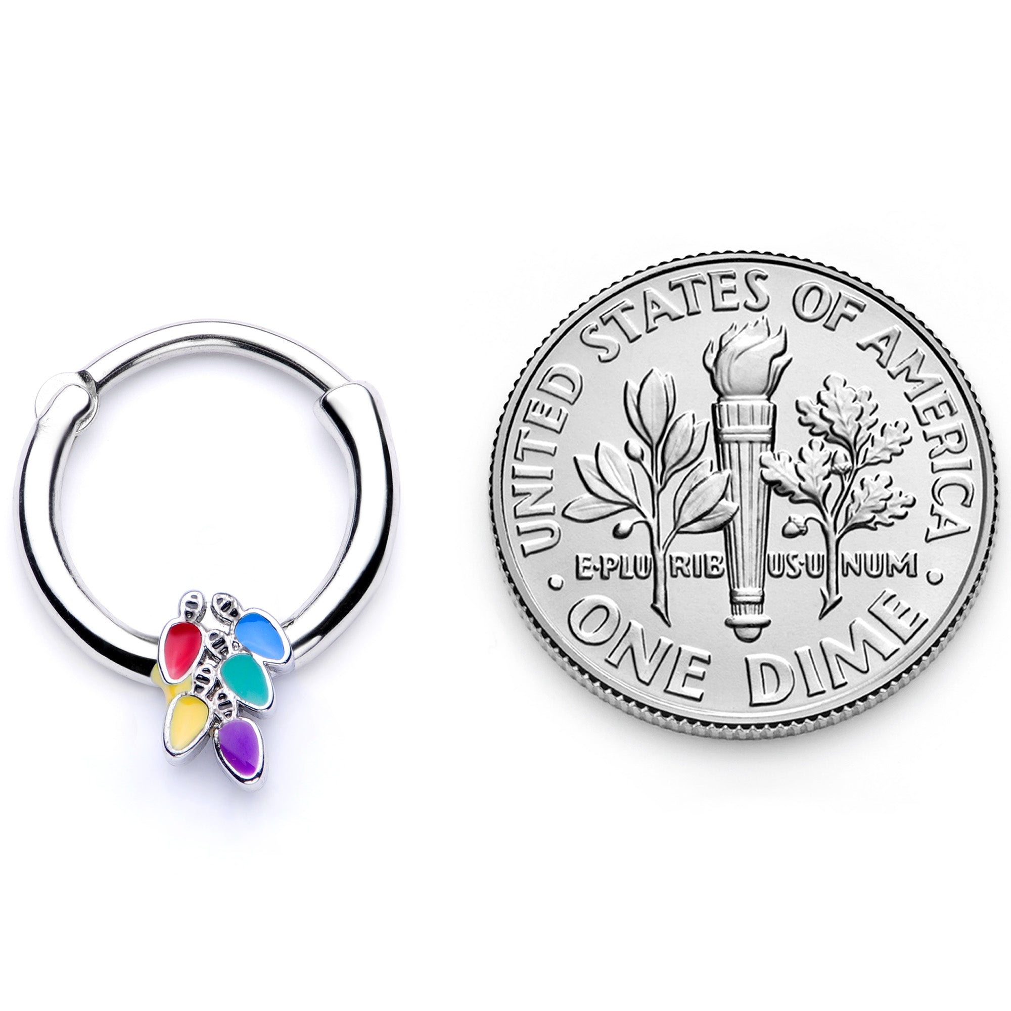 BodyCandy 16G 3/8 Christmas Lights Holiday Septum Clicker — in-use photo