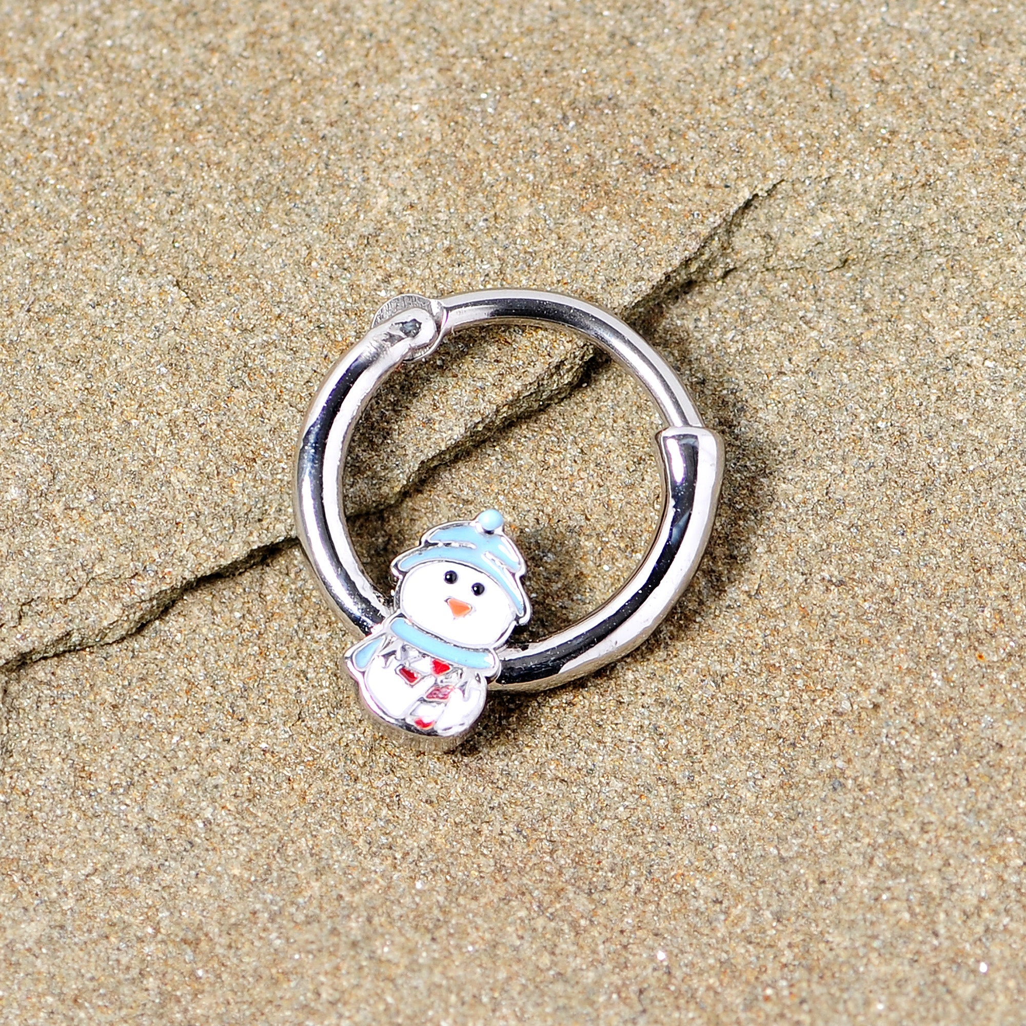 BodyCandy 16G 3/8 Snowman Winter Holiday Christmas Septum Clicker — side view