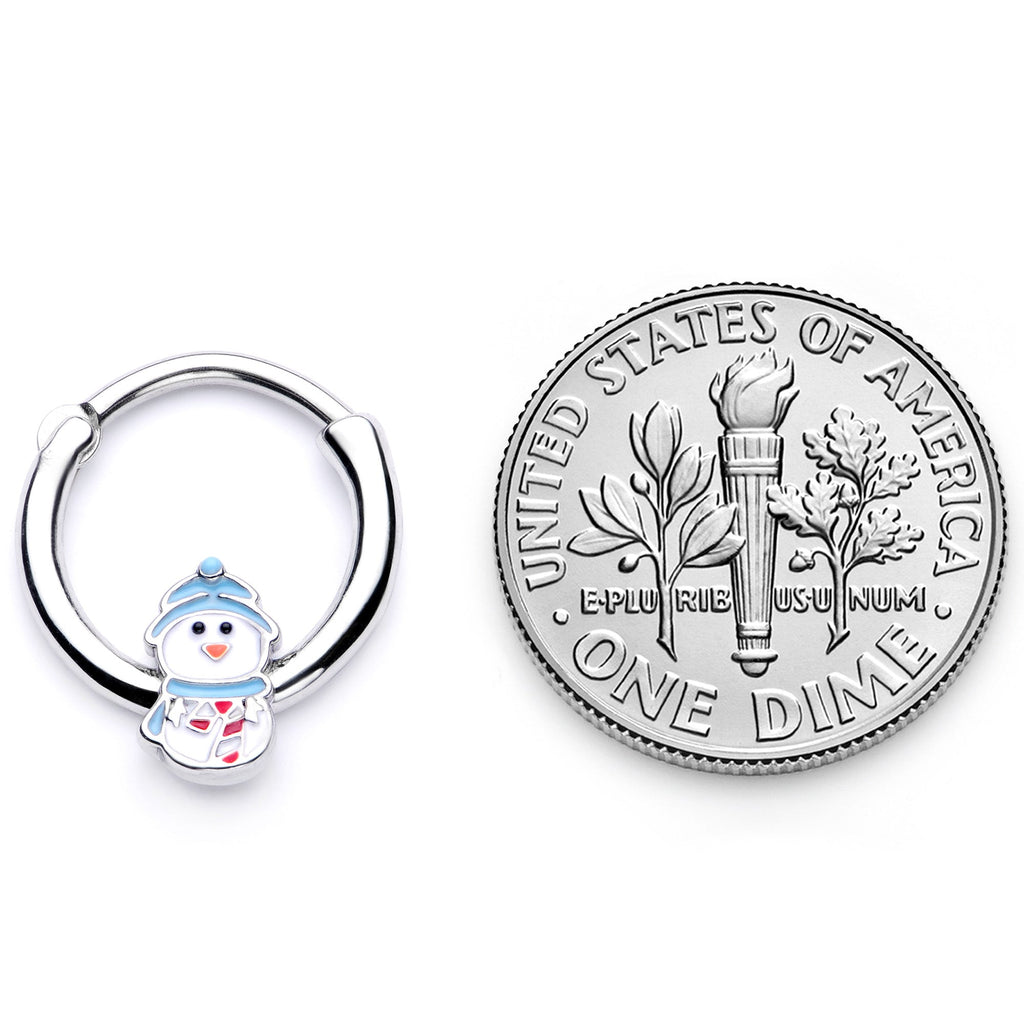 BodyCandy 16G 3/8 Snowman Winter Holiday Christmas Septum Clicker — in-use photo
