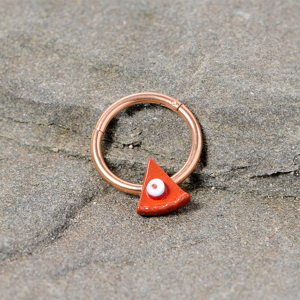 BodyCandy 16G 3/8 Rose Gold Tone Pumpkin Pie Holiday Hinged Segment Ring — detail close-up
