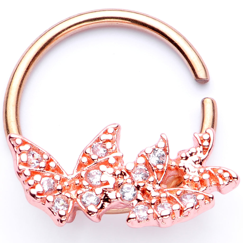 BodyCandy 16G 3/8 Clear CZ Gem Rose Gold Tone Trio Butterfly Seamless Ring — main product shot
