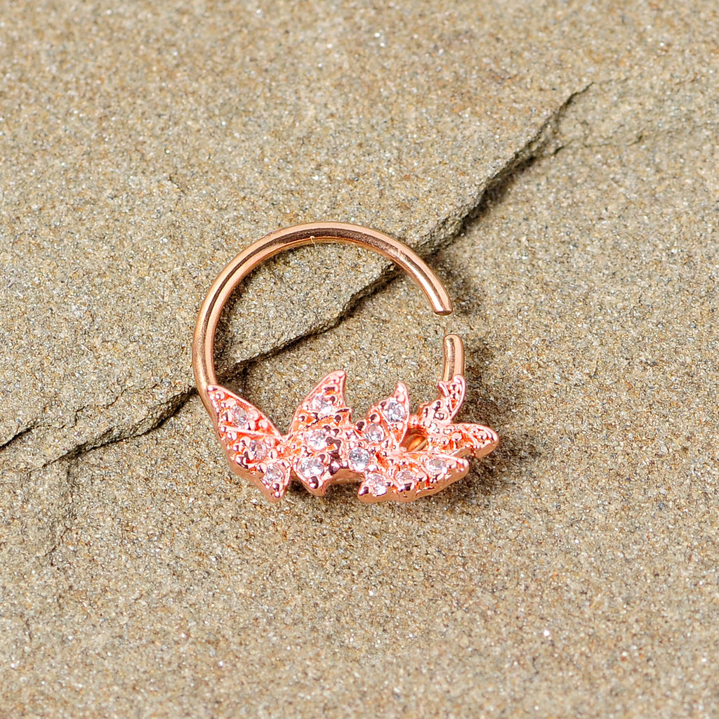BodyCandy 16G 3/8 Clear CZ Gem Rose Gold Tone Trio Butterfly Seamless Ring — detail close-up