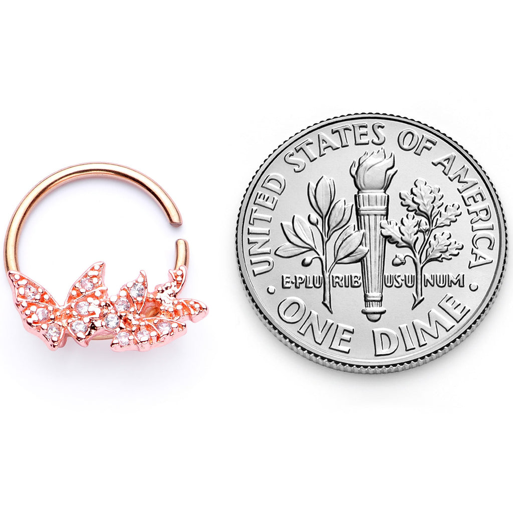 BodyCandy 16G 3/8 Clear CZ Gem Rose Gold Tone Trio Butterfly Seamless Ring — back view