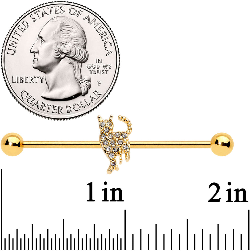 BodyCandy 14G Clear Gem Gold Tone Glamourpuss Cat Industrial Barbell 38mm — back view