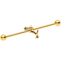BodyCandy 14G Blue Gem Gold Tone Leaping Cat Industrial Barbell 38mm — main product shot