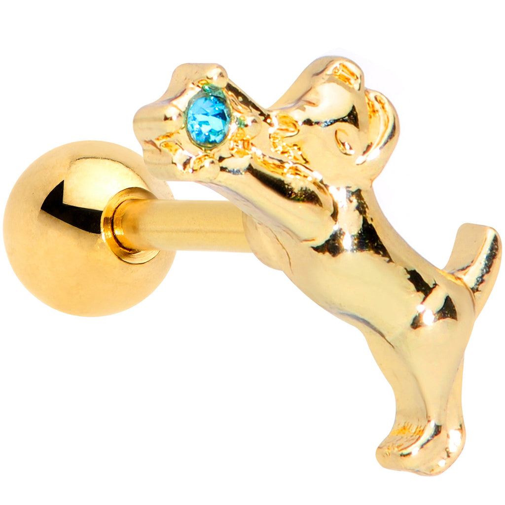 BodyCandy 16G 1/4 Blue Gem Gold Tone Leaping Cat Cartilage Tragus Earring — main product shot