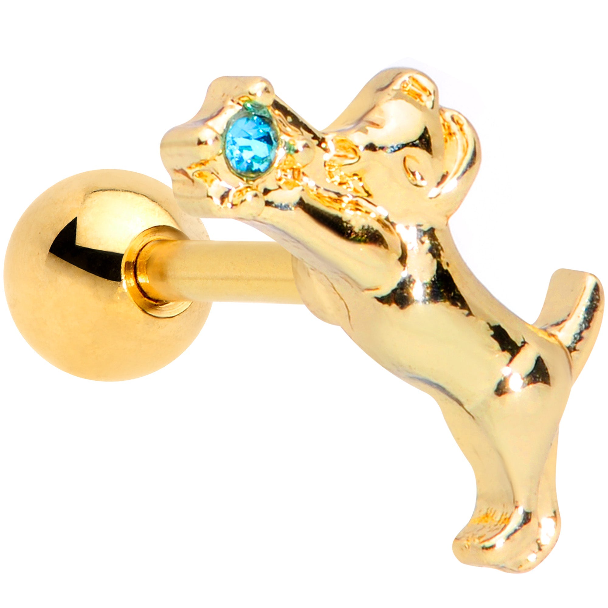 BodyCandy 16G 1/4 Blue Gem Gold Tone Leaping Cat Cartilage Tragus Earring — main product shot
