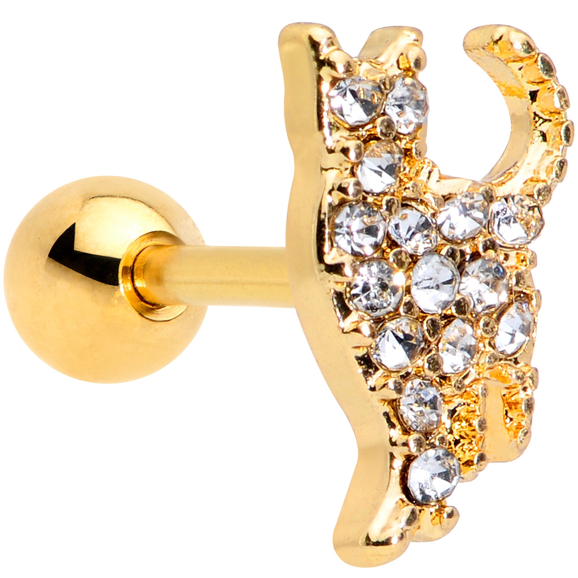 BodyCandy 16G 1/4 Clear Gem Gold Tone Glamourpuss Cat Cartilage Earring — main product shot