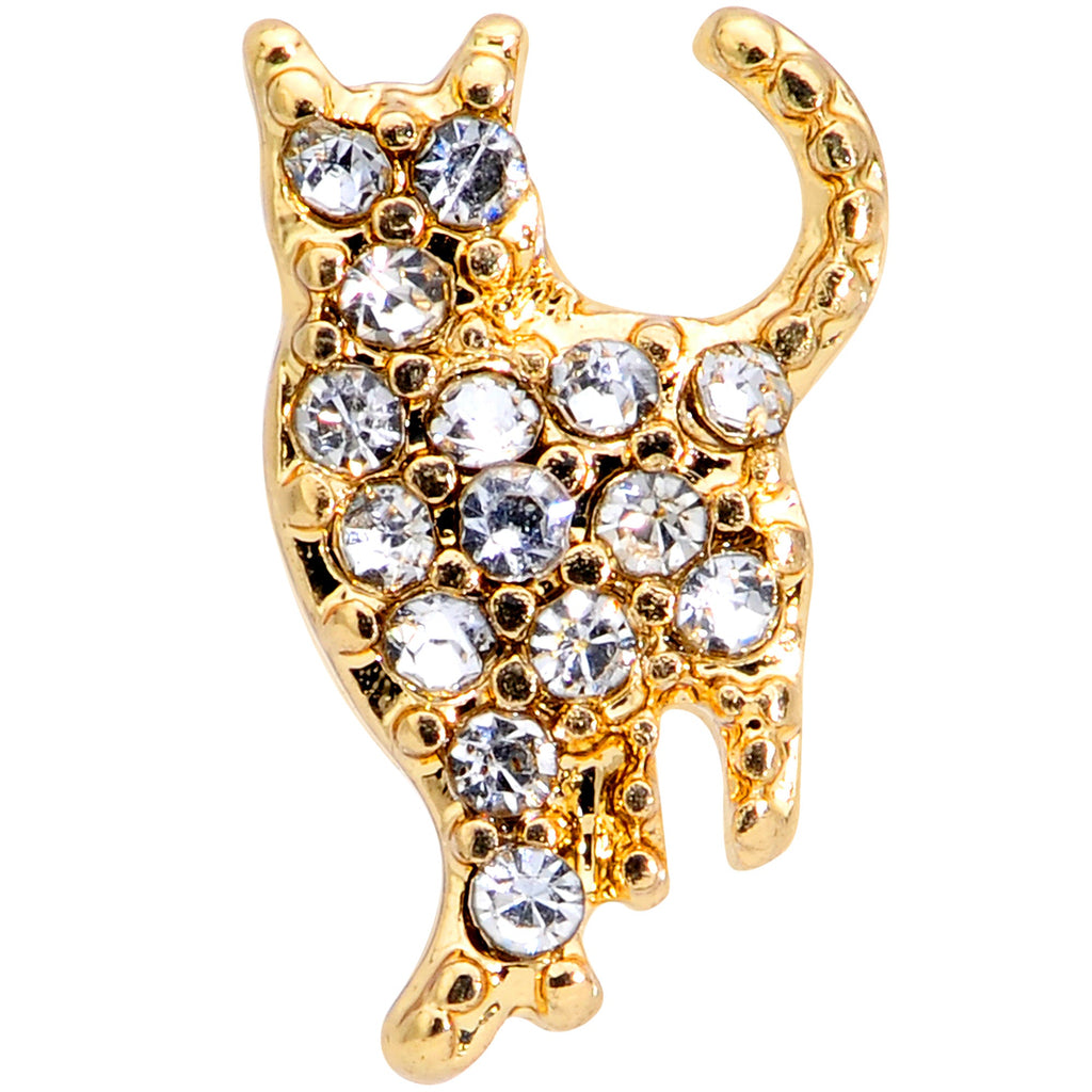 BodyCandy 16G 1/4 Clear Gem Gold Tone Glamourpuss Cat Cartilage Earring — detail close-up