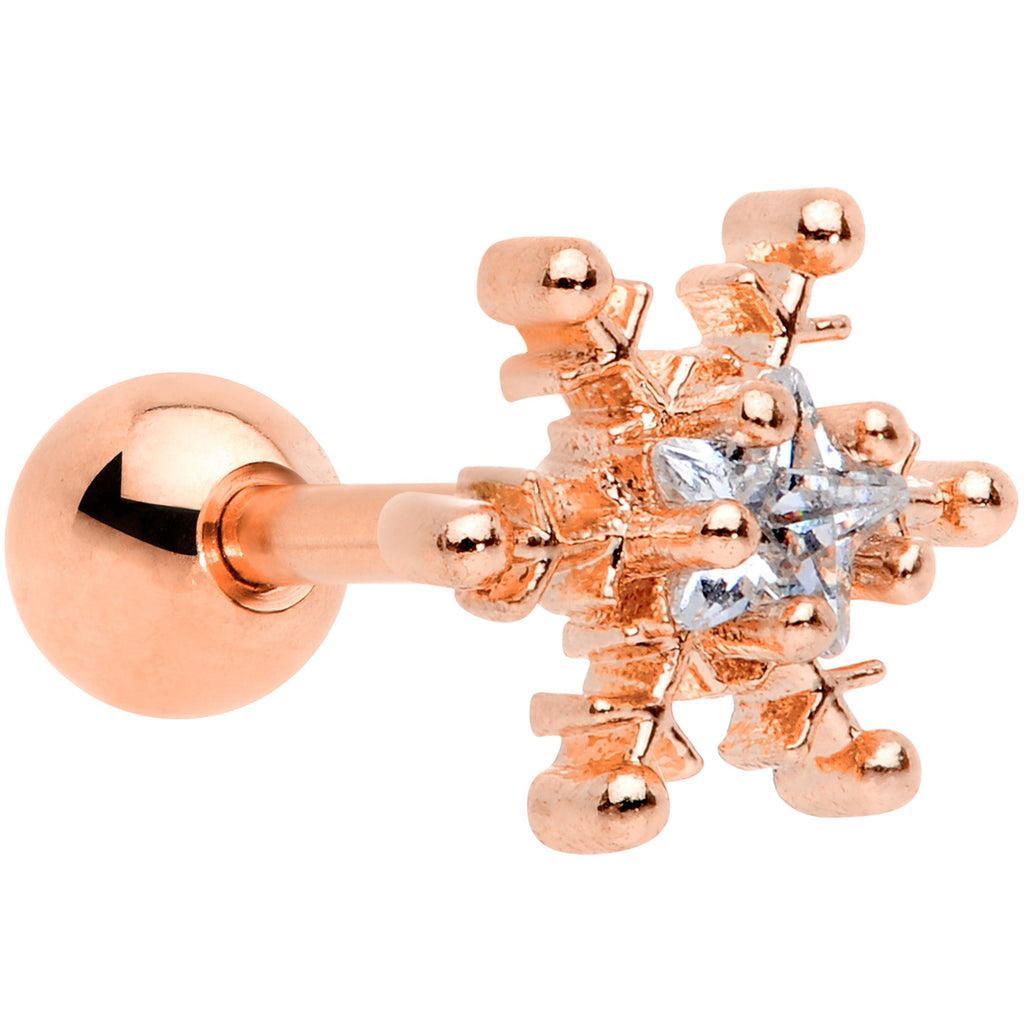 BodyCandy 16G 1/4 Clear Gem Rose Gold Tone Snowflake Cartilage Tragus — main product shot