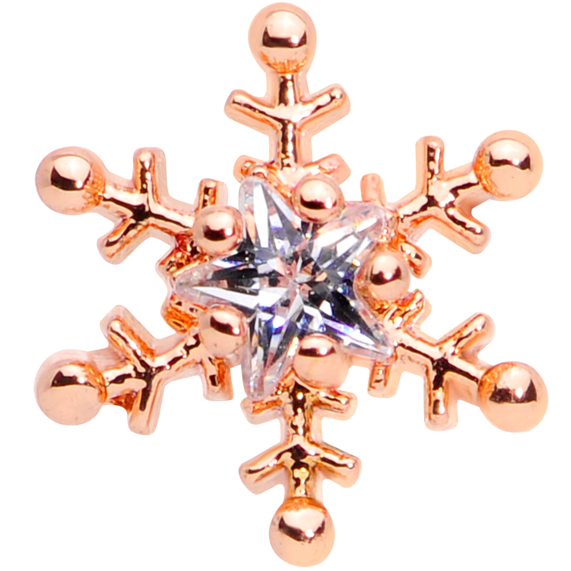 BodyCandy 16G 1/4 Clear Gem Rose Gold Tone Snowflake Cartilage Tragus — lifestyle context