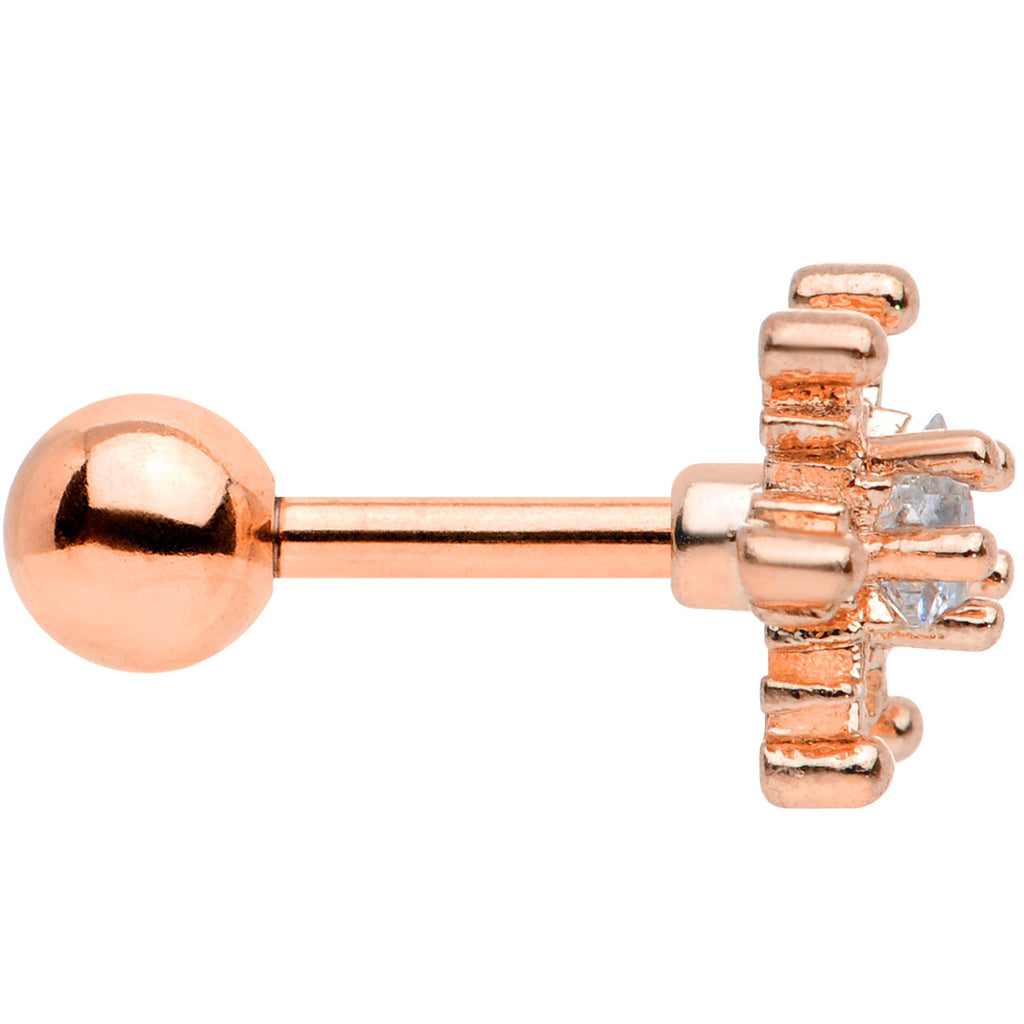 BodyCandy 16G 1/4 Clear Gem Rose Gold Tone Snowflake Cartilage Tragus — side view