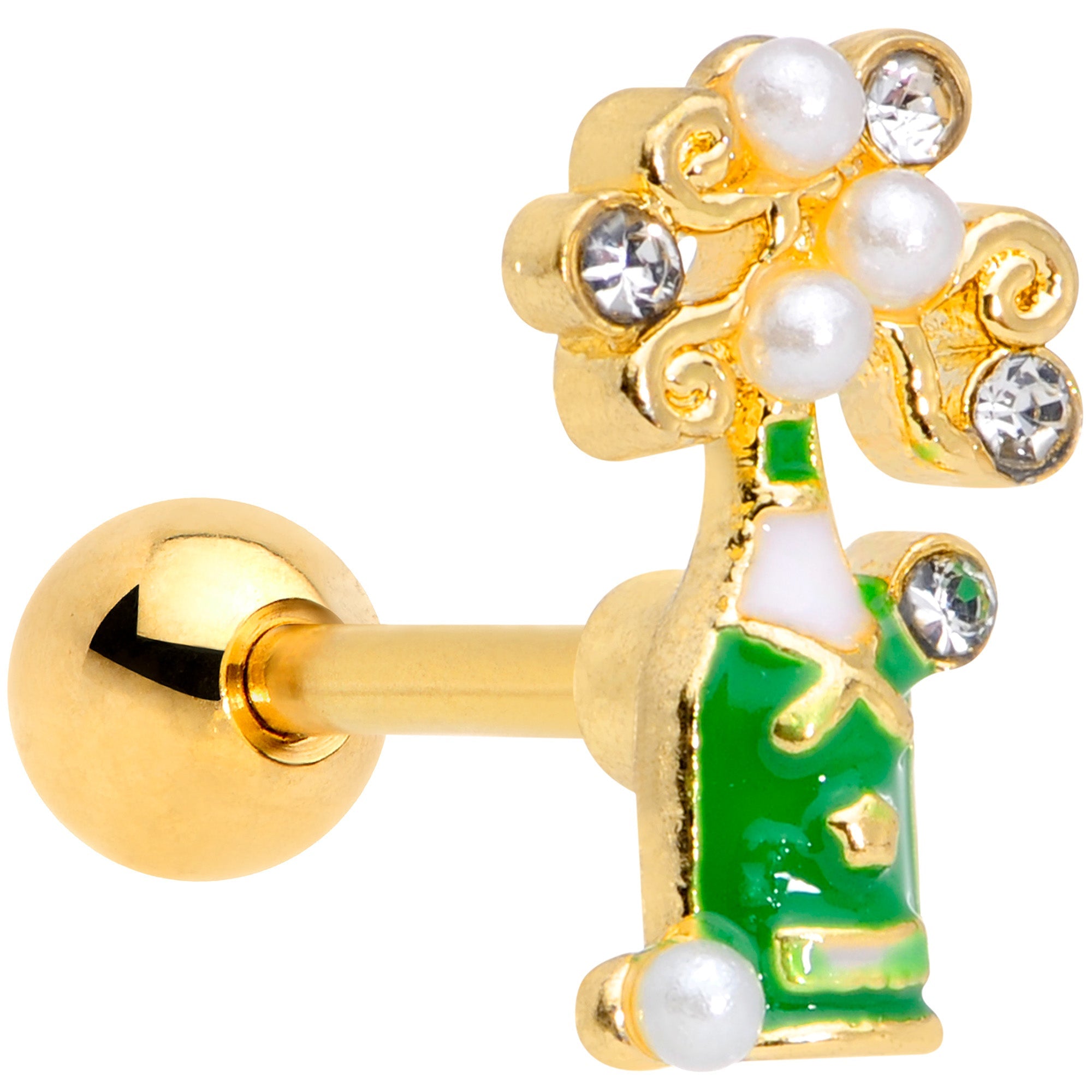 BodyCandy 16G 1/4 Clear Gem Gold Tone Champagne Cartilage Tragus — main product shot