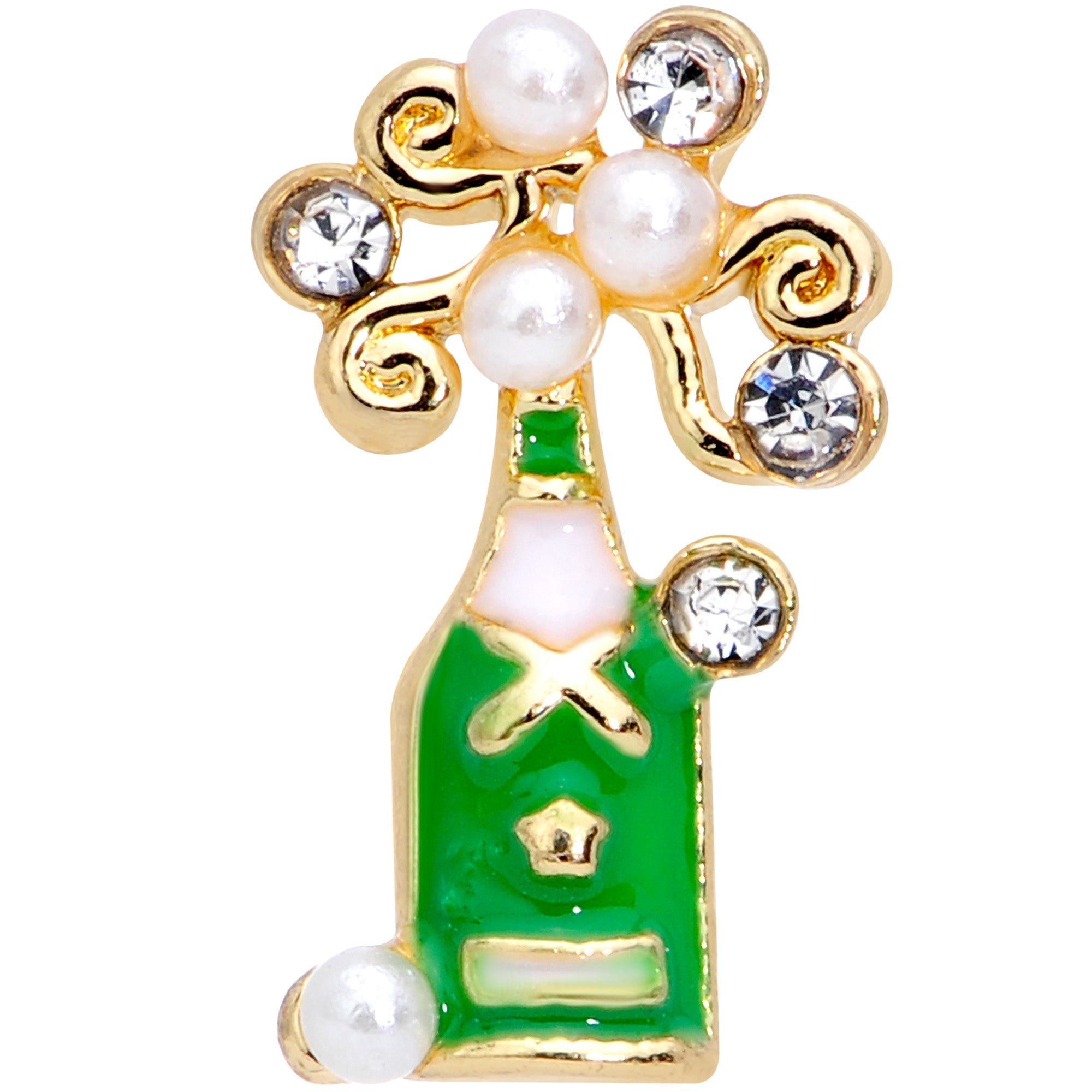 BodyCandy 16G 1/4 Clear Gem Gold Tone Champagne Cartilage Tragus — side view