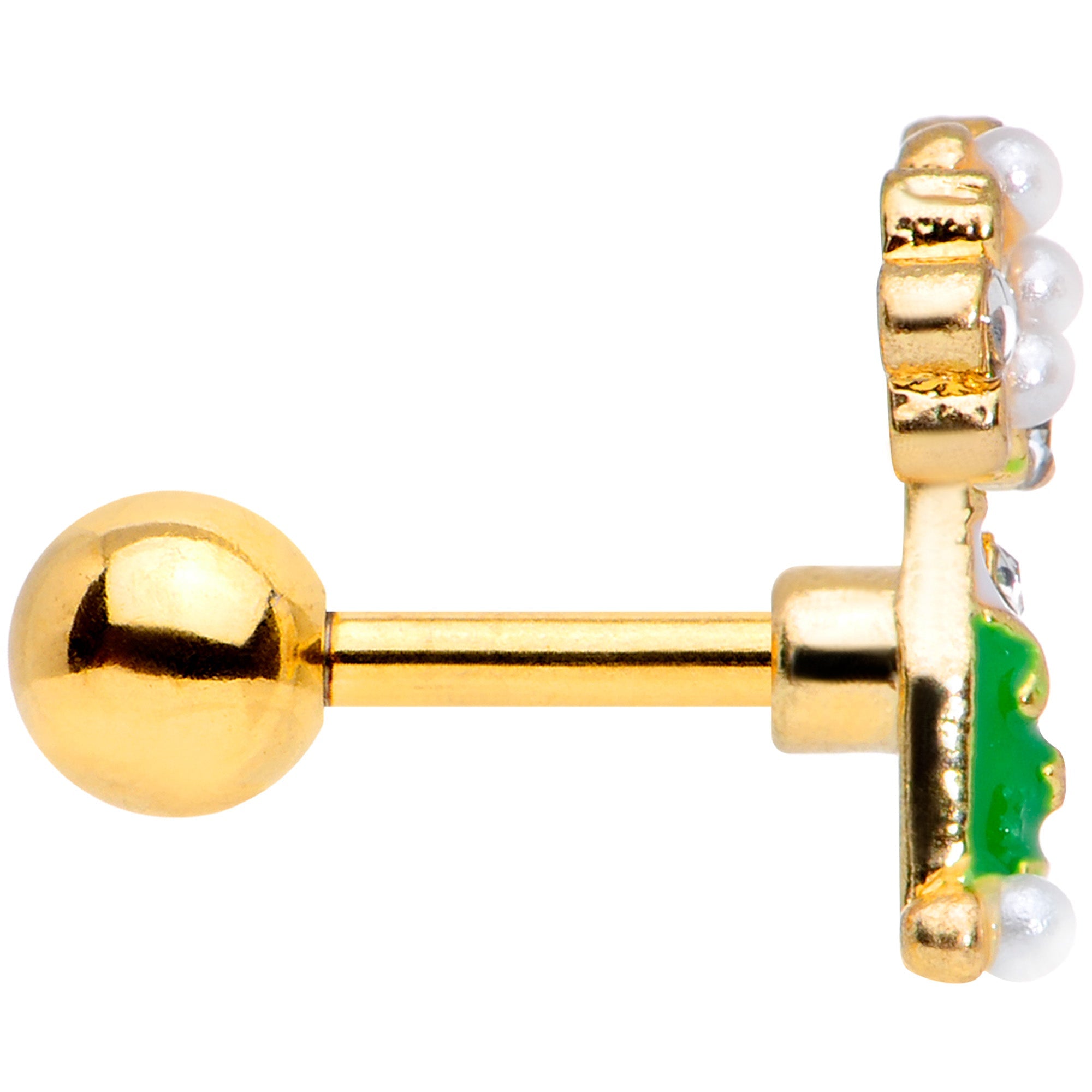 BodyCandy 16G 1/4 Clear Gem Gold Tone Champagne Cartilage Tragus — back view
