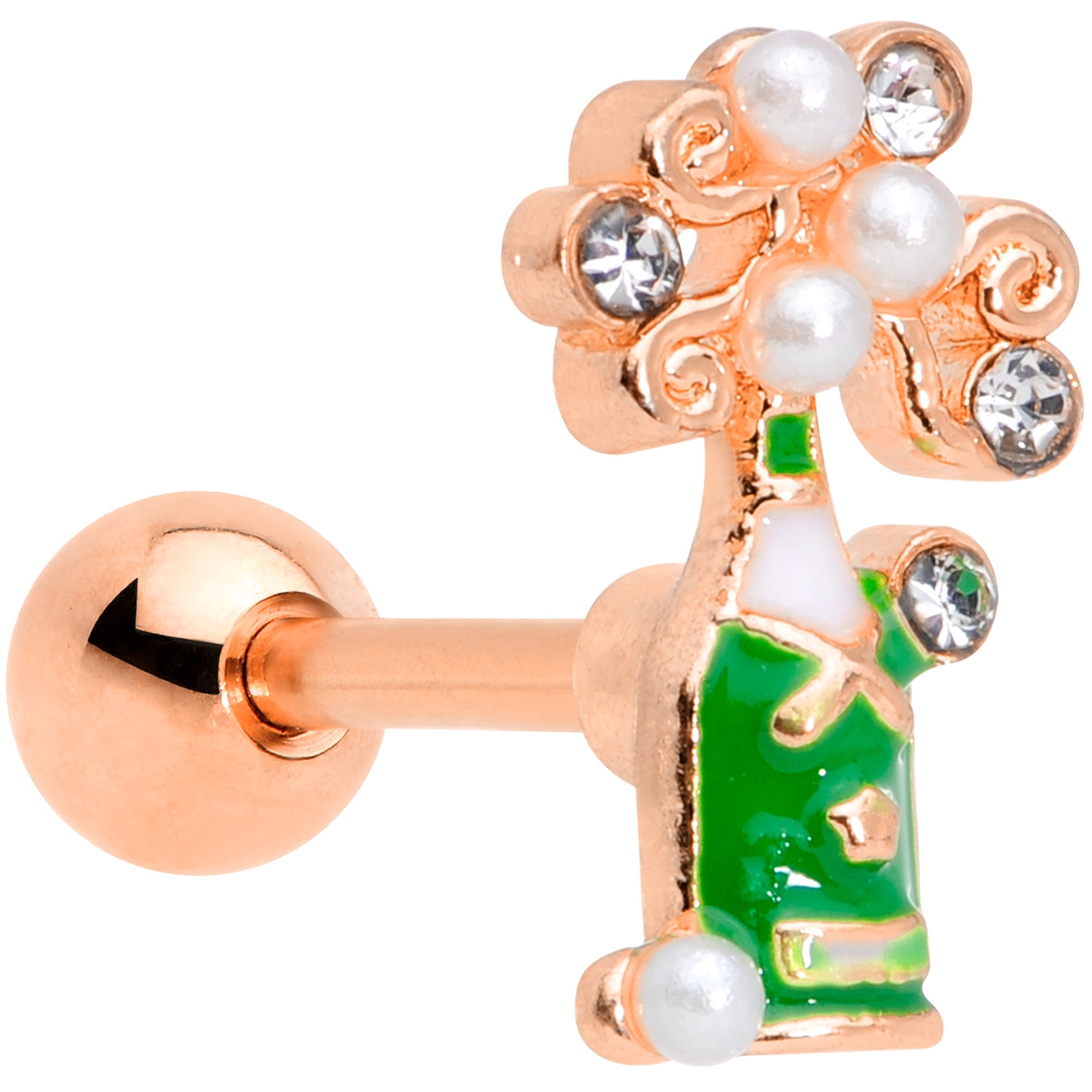 BodyCandy 16G 1/4 Clear Gem Rose Gold Tone Champagne Cartilage Tragus — main product shot