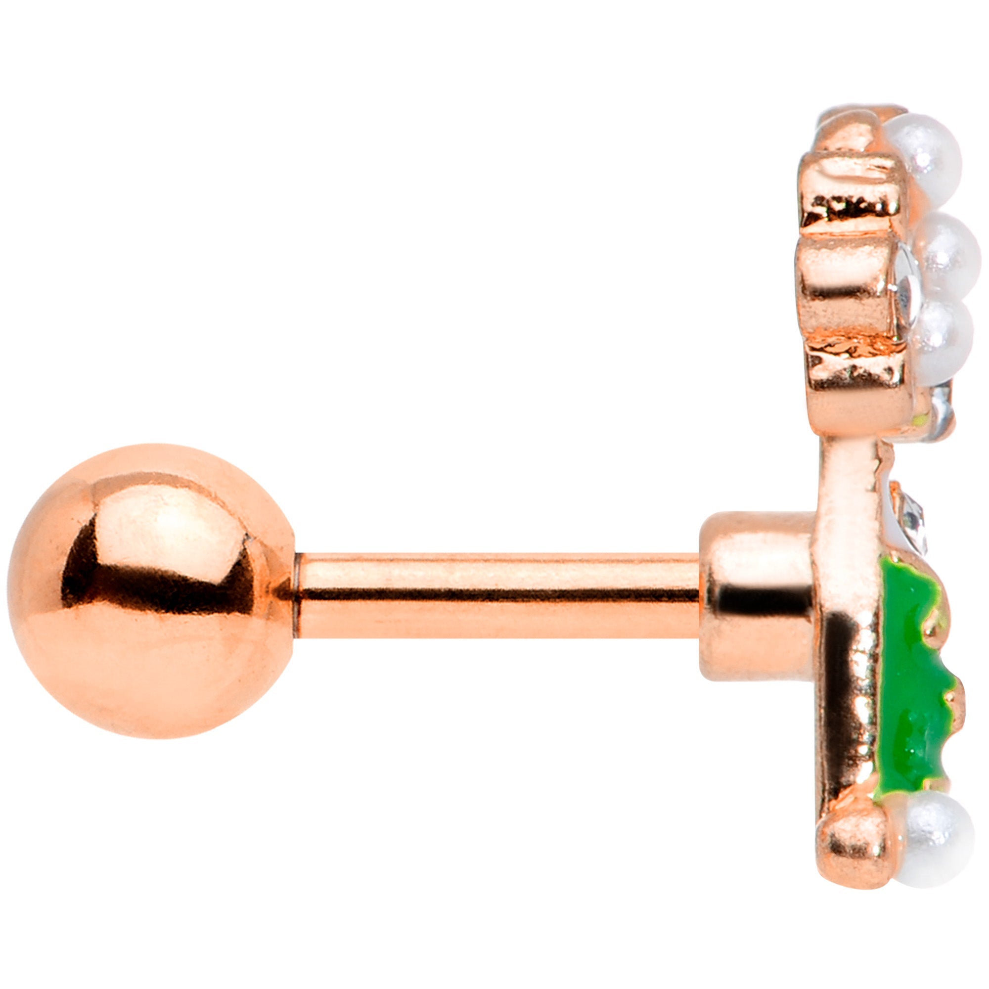 BodyCandy 16G 1/4 Clear Gem Rose Gold Tone Champagne Cartilage Tragus — back view