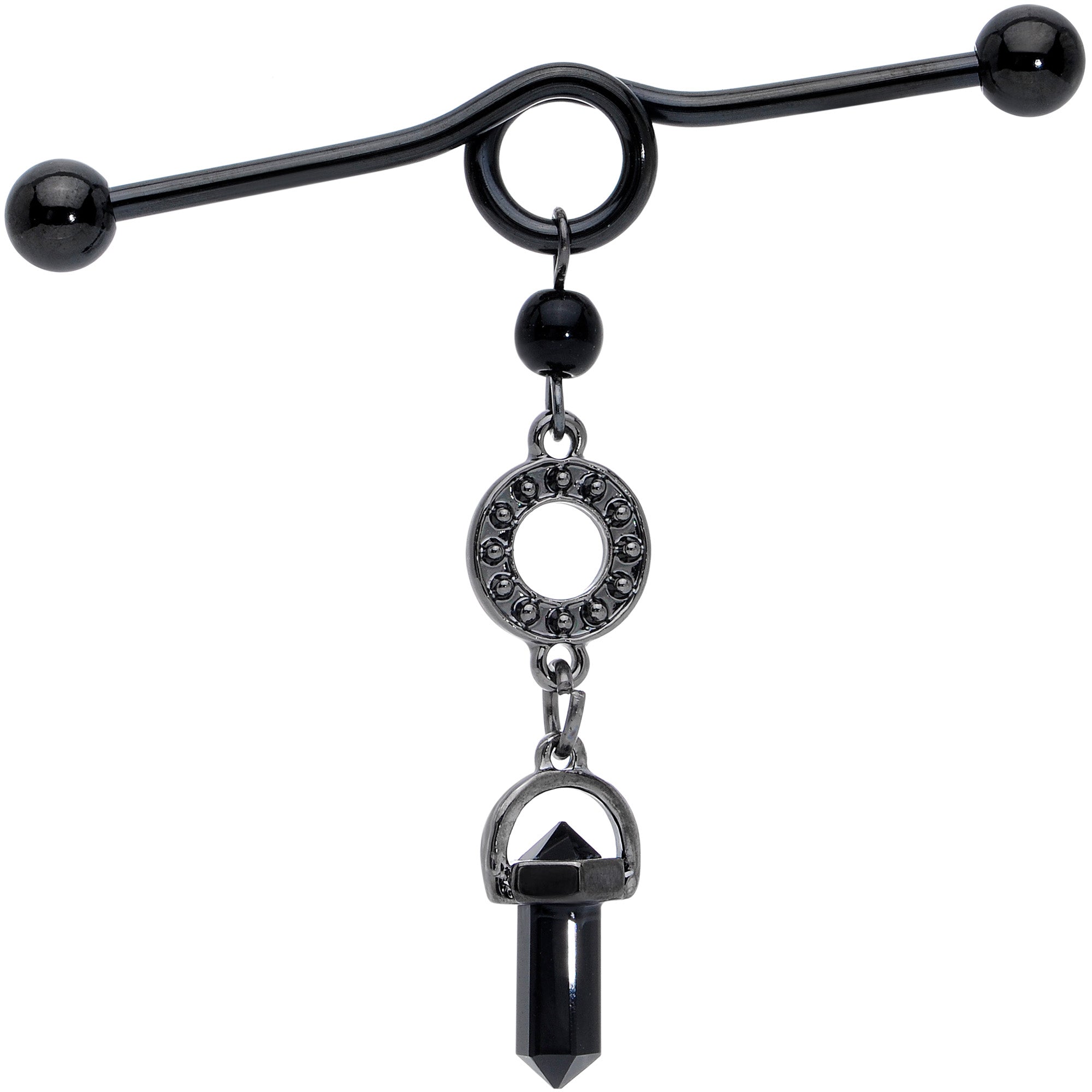 BodyCandy 14G Black Gem Halloween Dangle Industrial Barbell 38mm — main product shot