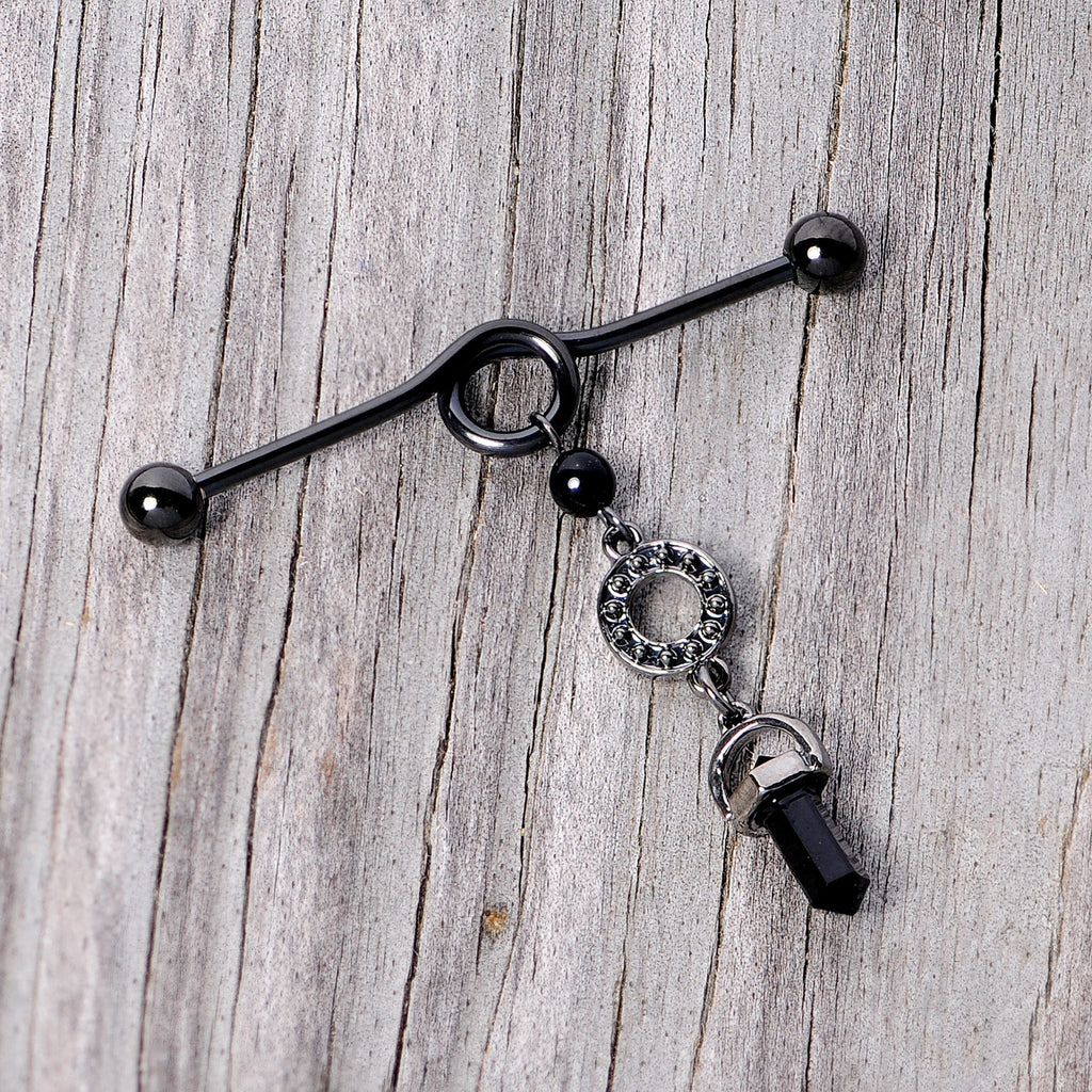 BodyCandy 14G Black Gem Halloween Dangle Industrial Barbell 38mm — back view