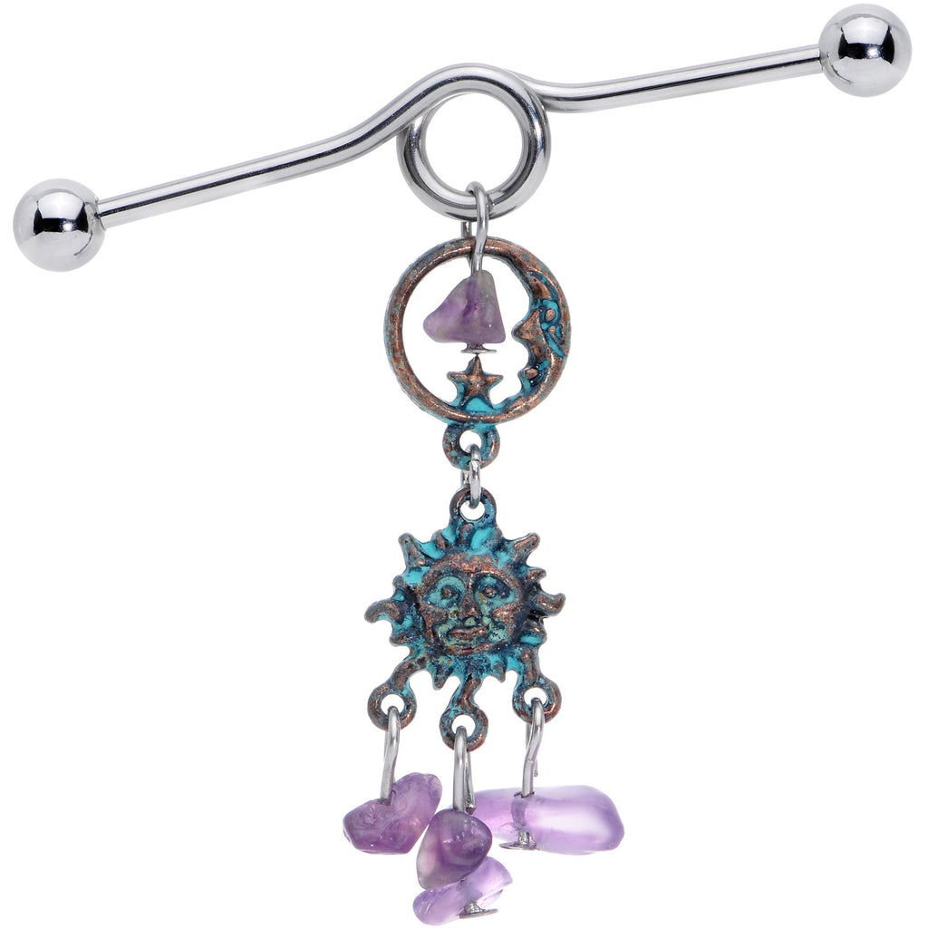 BodyCandy 14G Purple Gem Solstice Sun Moon Dangle Halloween Industrial Barbell 38mm — main product shot