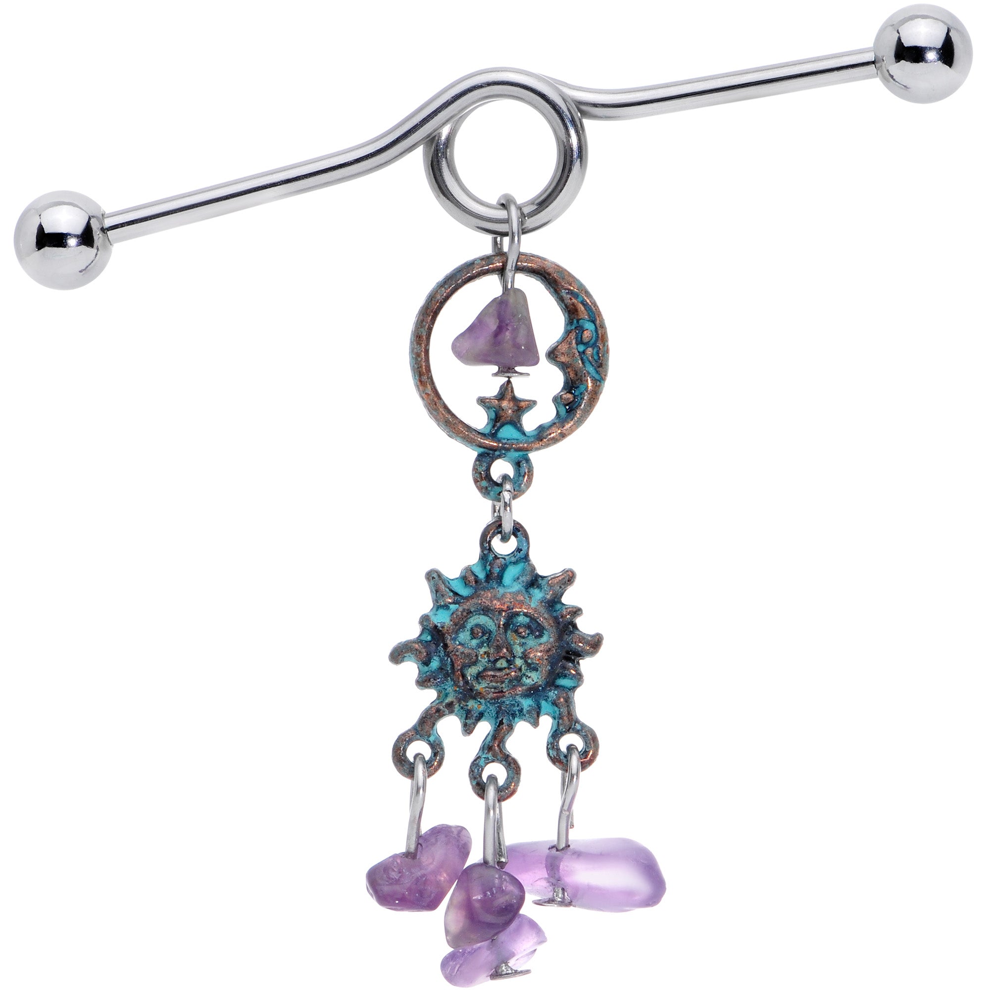 BodyCandy 14G Purple Gem Solstice Sun Moon Dangle Halloween Industrial Barbell 38mm — main product shot